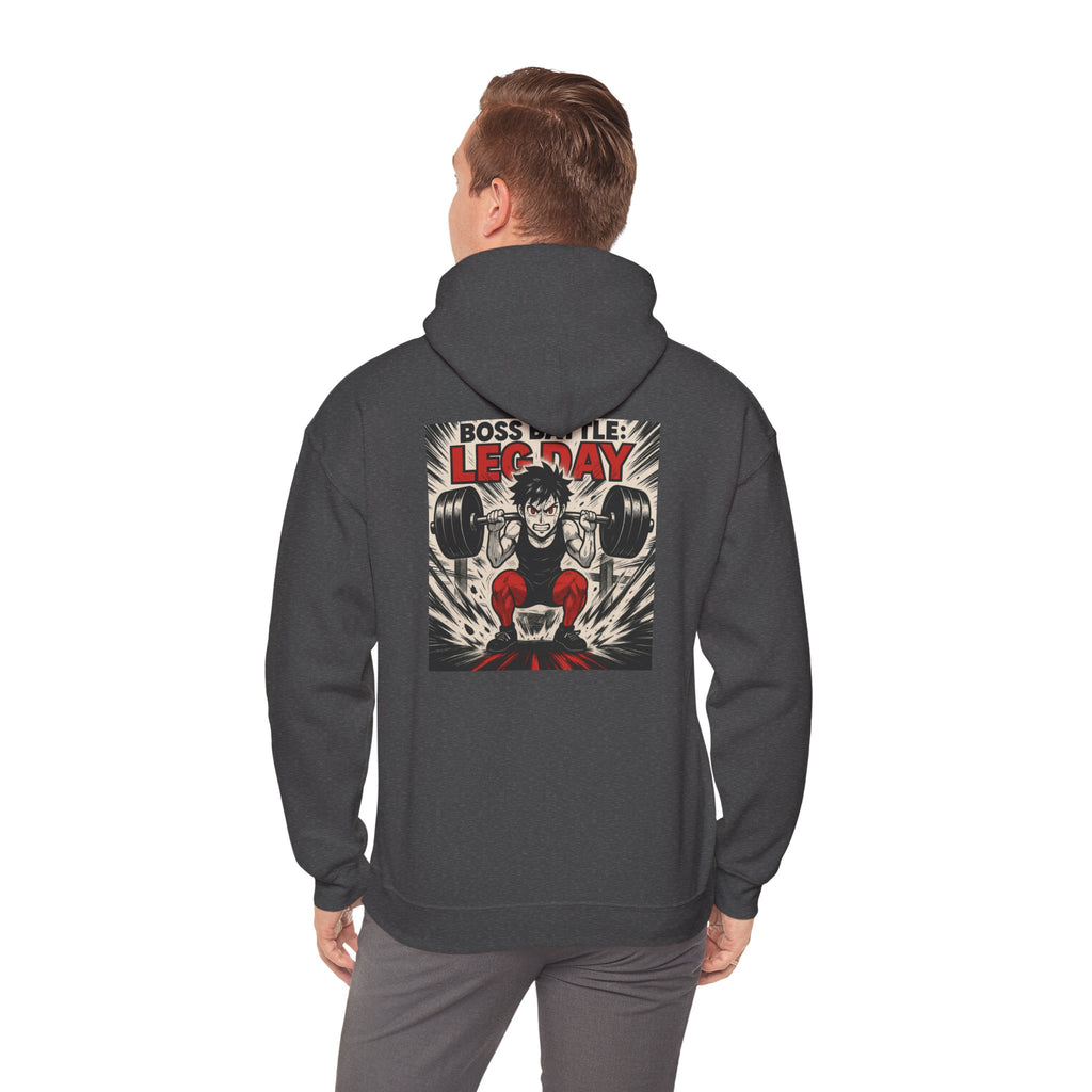 Boss Battle: Leg Day Hoodie — Anime Gym Male Lifter Sweatshirt