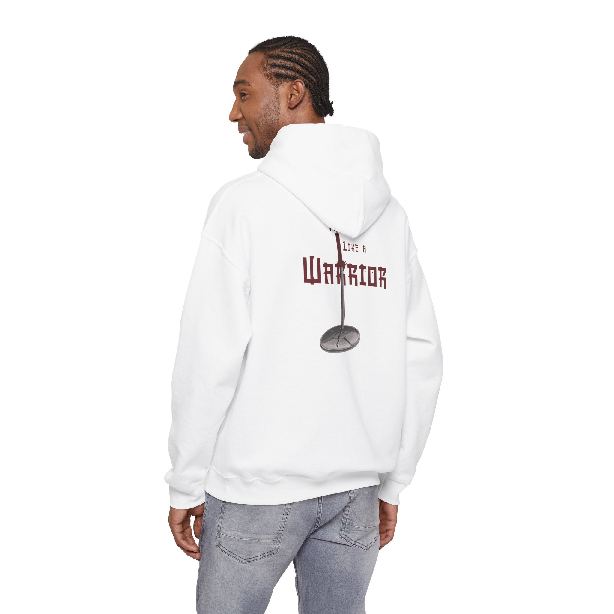 Train Like a Warrior Hoodie — Katana & 45lb Weight Gym Motivation
