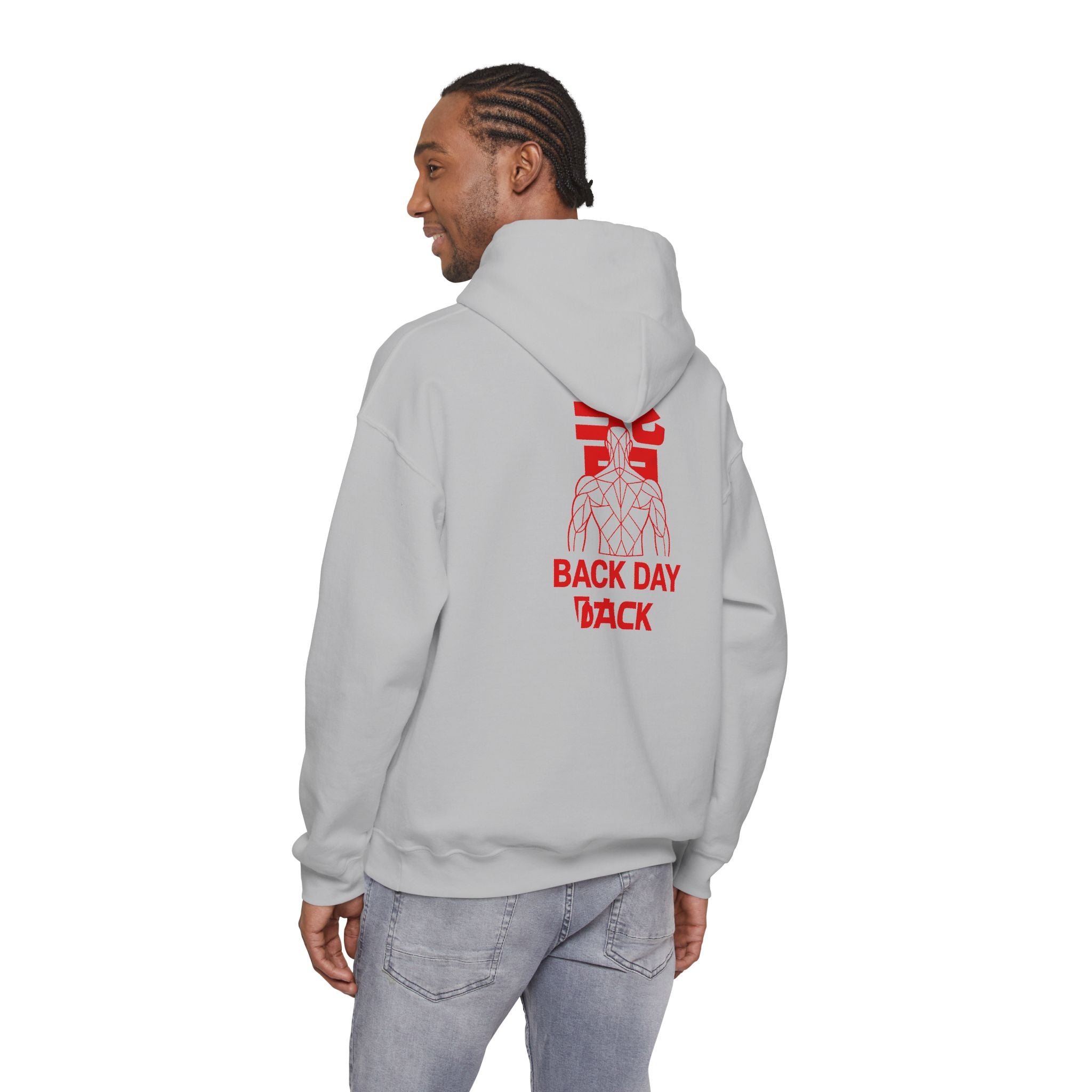 Back Day Attack Geometric Muscle Hoodie — 北 (Back) Low-Poly Anatomy Red