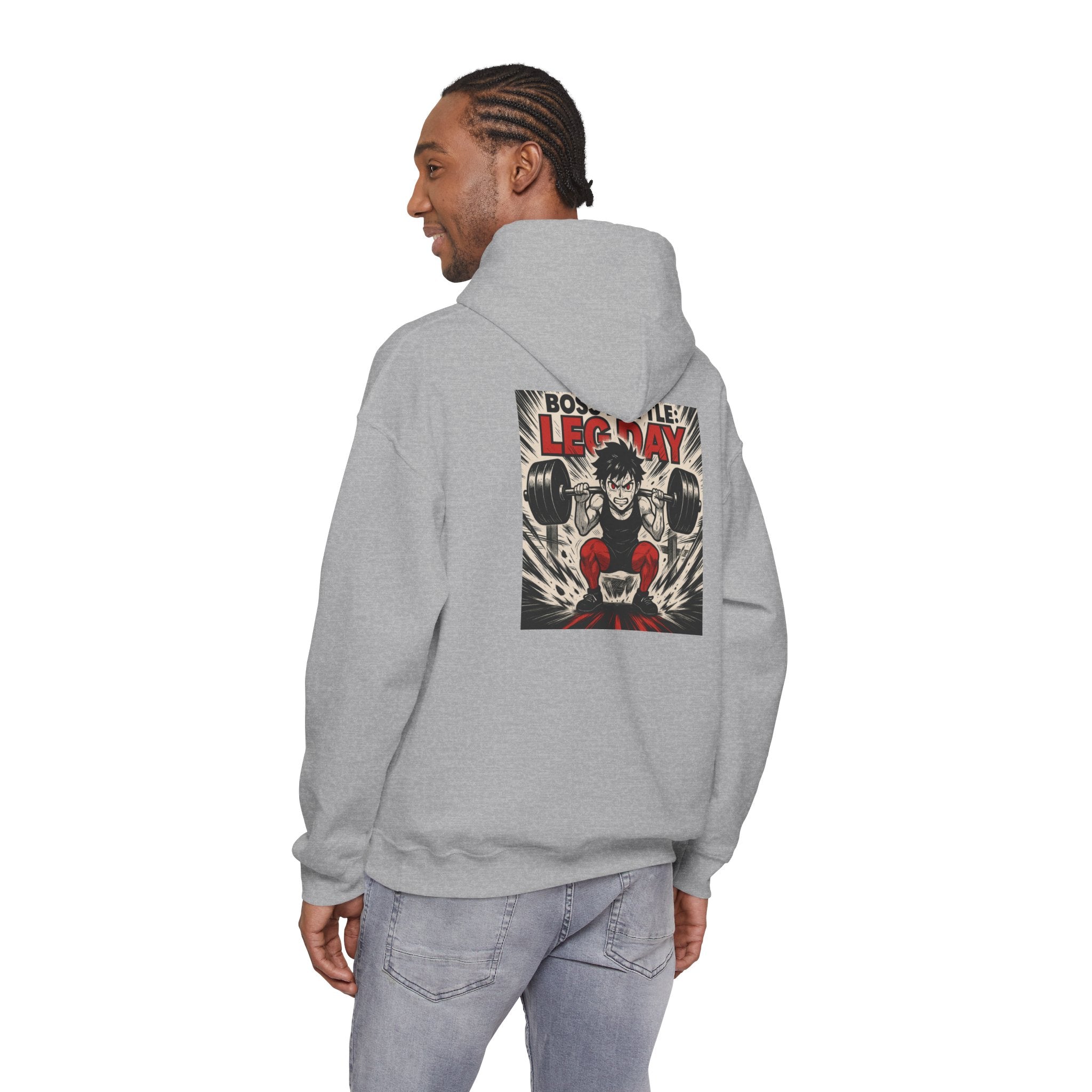 Boss Battle: Leg Day Hoodie — Anime Gym Male Lifter Sweatshirt