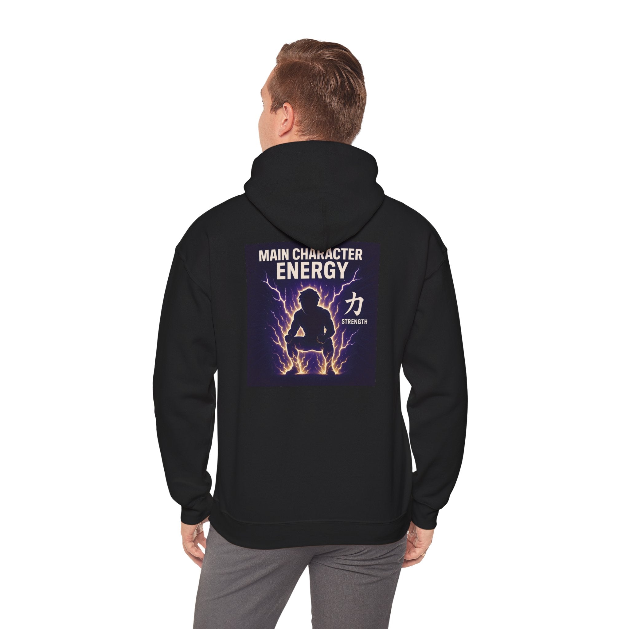Main Character Energy Hoodie — Men's Anime Gym Strength (力)