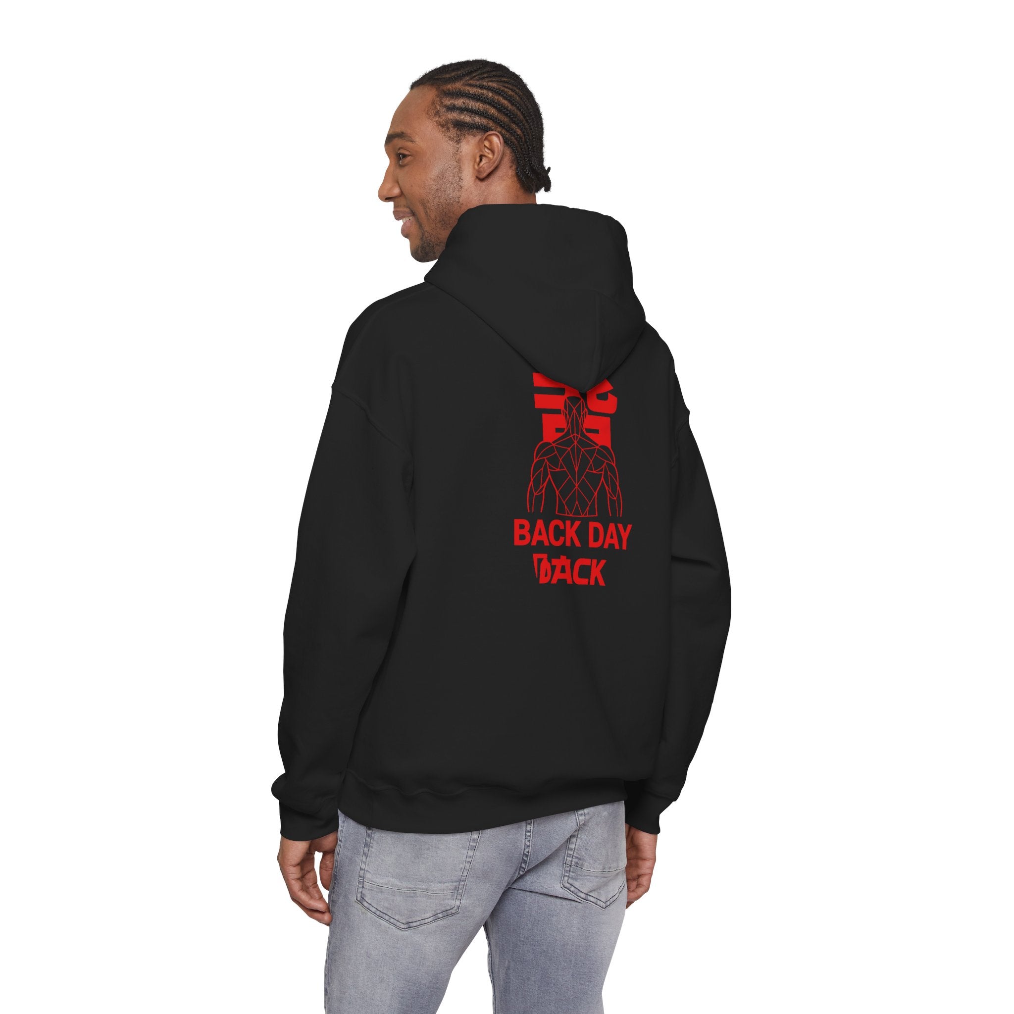 Back Day Attack Geometric Muscle Hoodie — 北 (Back) Low-Poly Anatomy Red