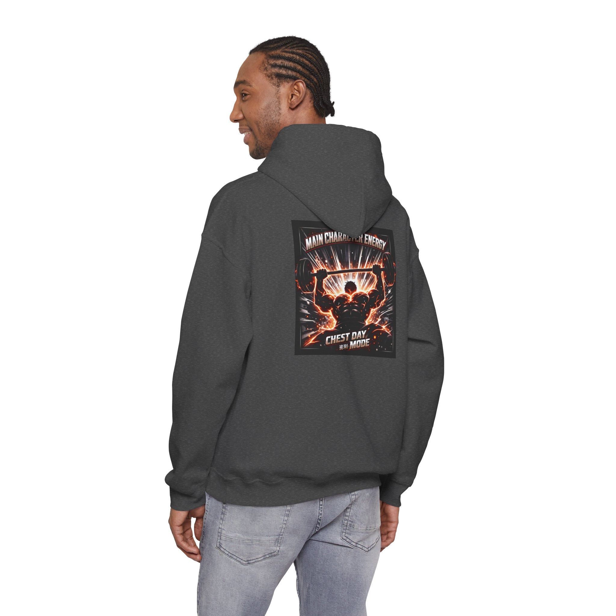 Main Character Energy Chest Day Men’s Hoodie - Anime Gym Fitness Apparel