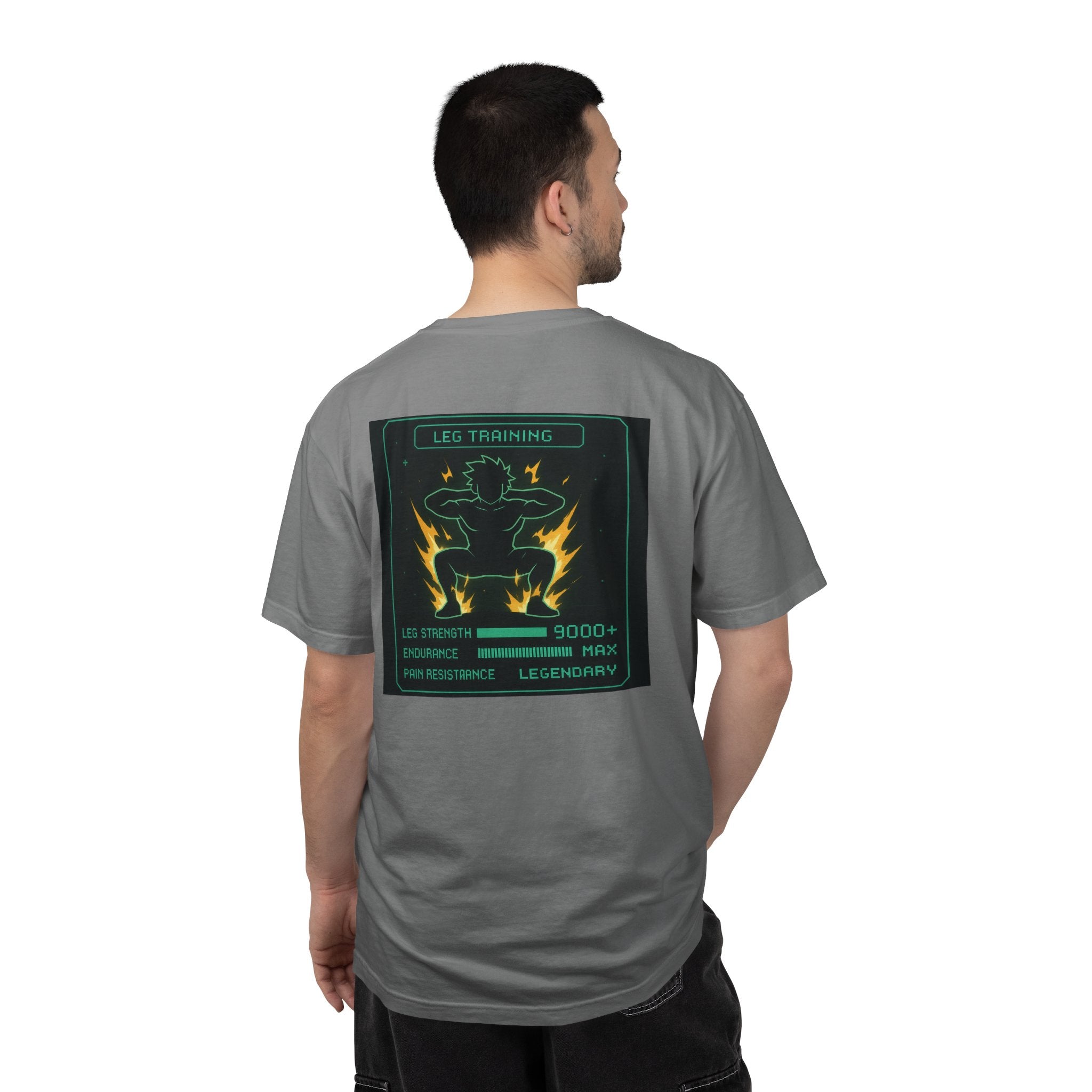 Leg Training Stats 9000+ T-Shirt — Men’s RPG Gaming Gym Leg Day Motivation