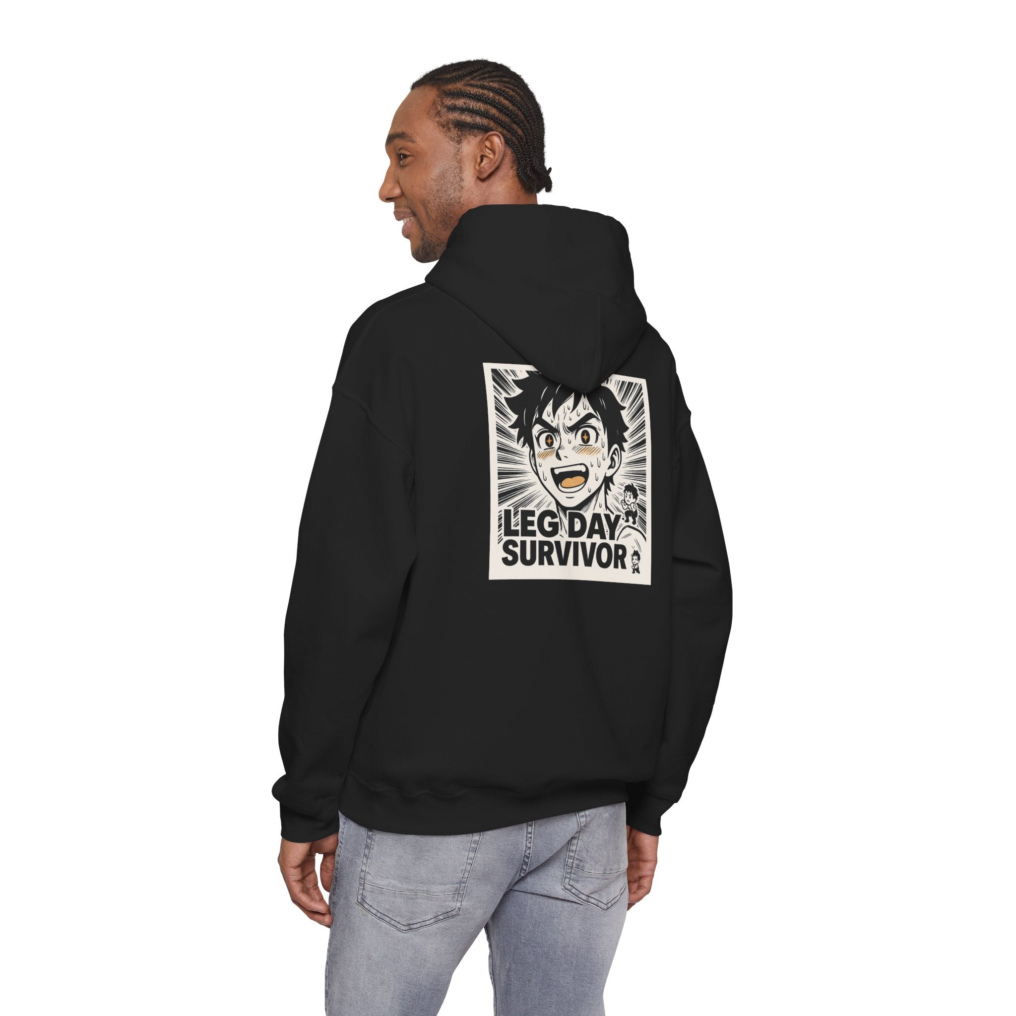 Leg Day Survivor Men’s Hoodie - Funny Gym Workout Anime Fitness Hoodie