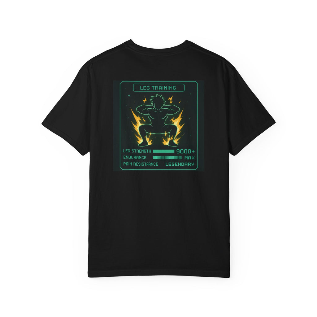 Leg Training Stats 9000+ T-Shirt — Men’s RPG Gaming Gym Leg Day Motivation