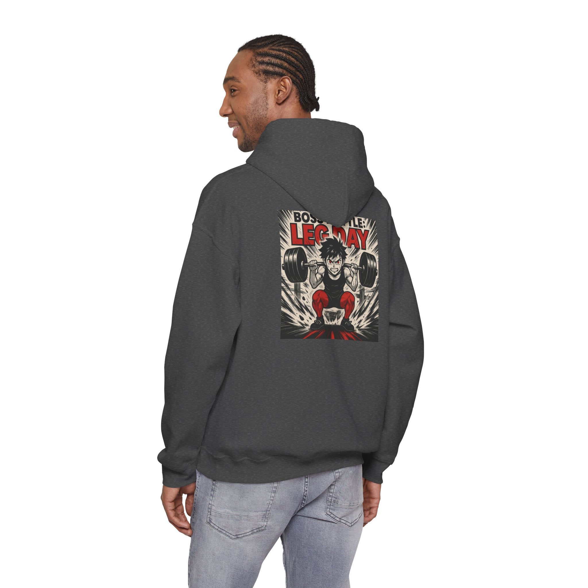 Boss Battle: Leg Day Hoodie — Anime Gym Male Lifter Sweatshirt