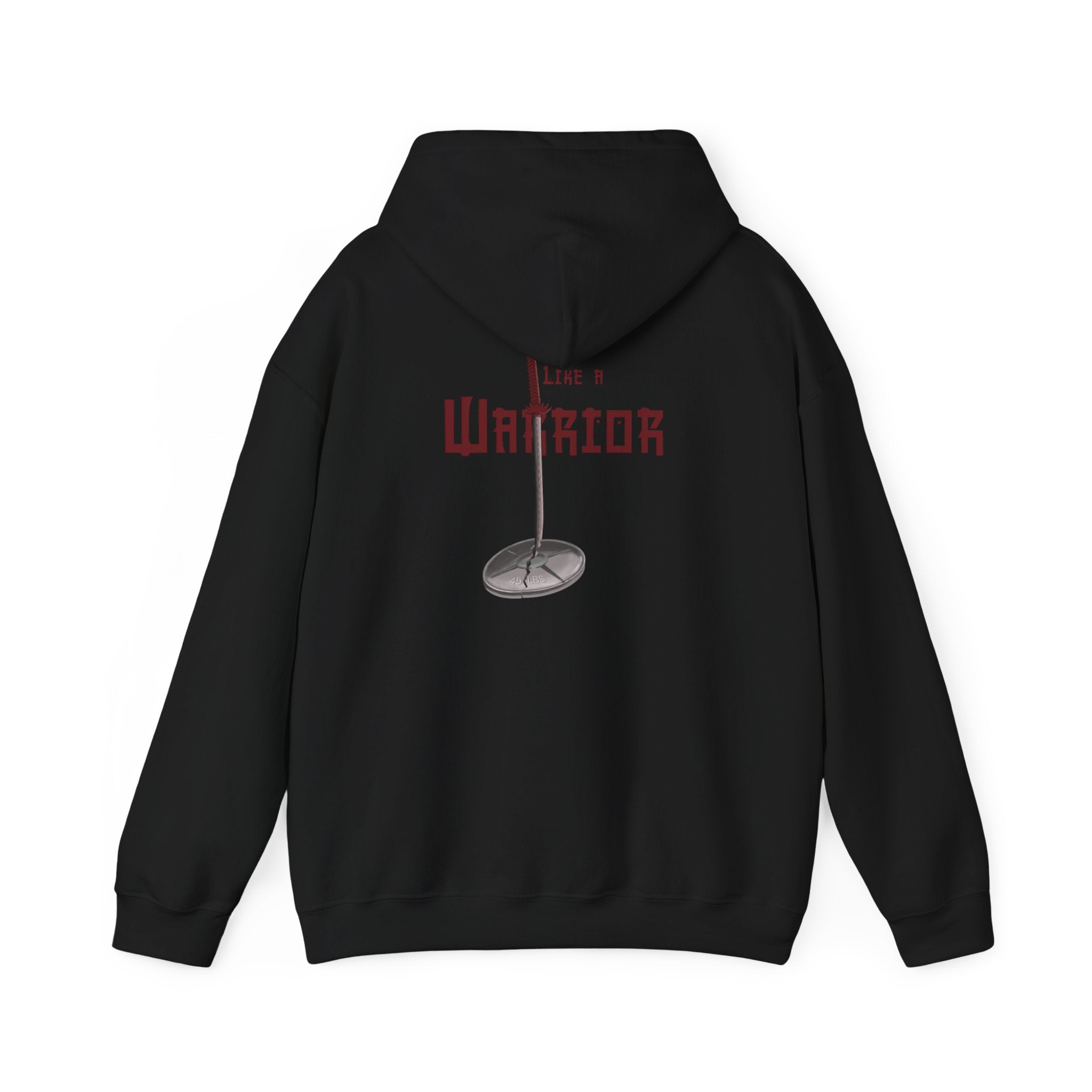 Train Like a Warrior Hoodie — Katana & 45lb Weight Gym Motivation