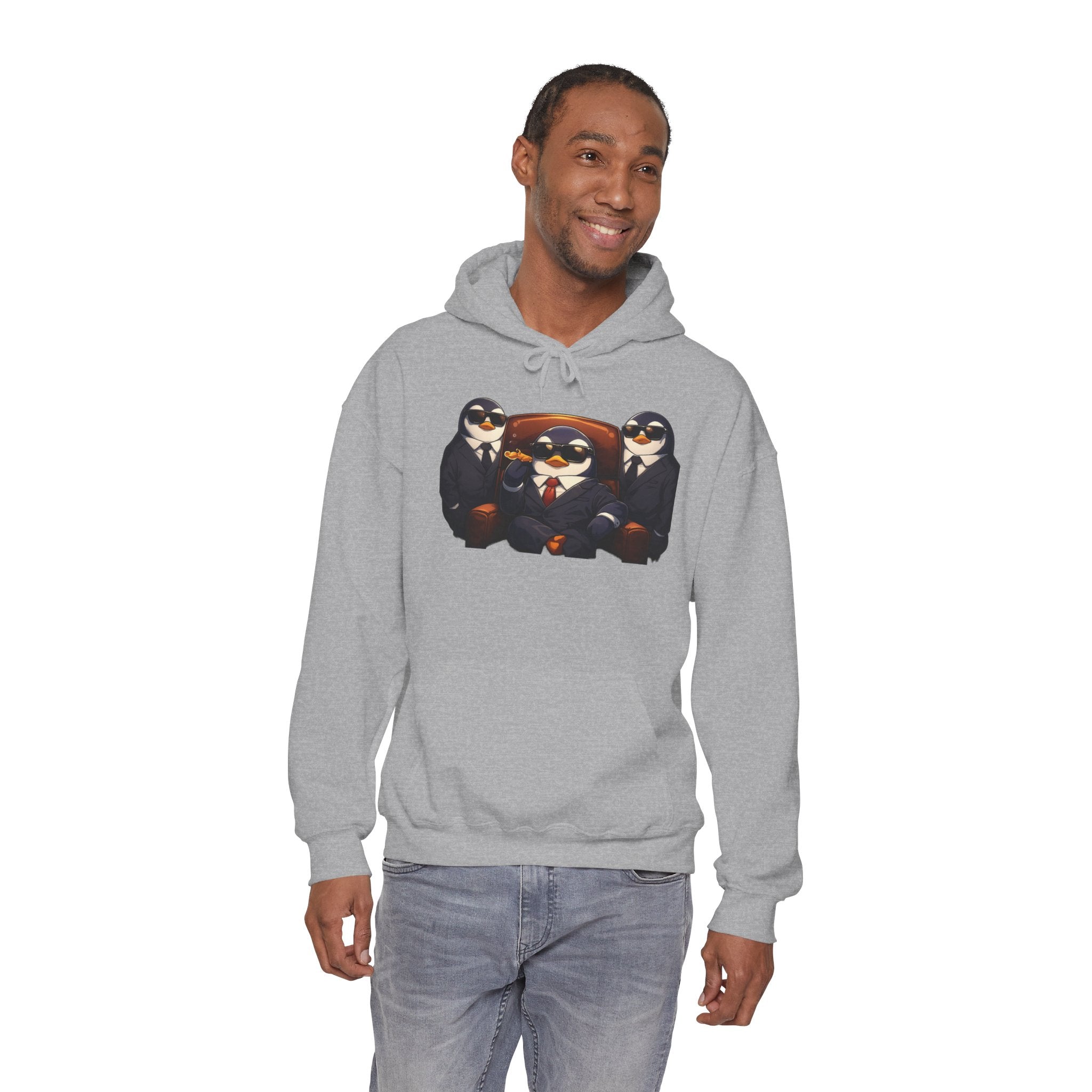 Penguin Mafia Boss Hoodie — Funny Godfather Penguins in Suits, Cigar & Bodyguards