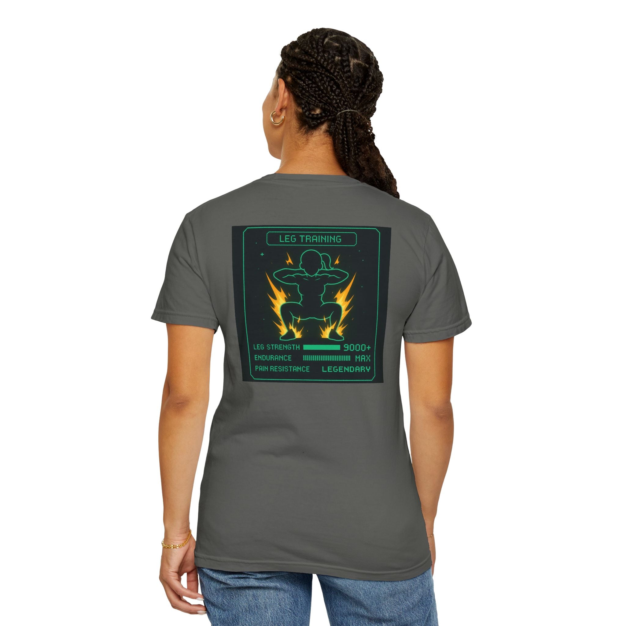 Women’s Gaming RPG Leg Day T-Shirt — "Leg Training Stats 9000+"