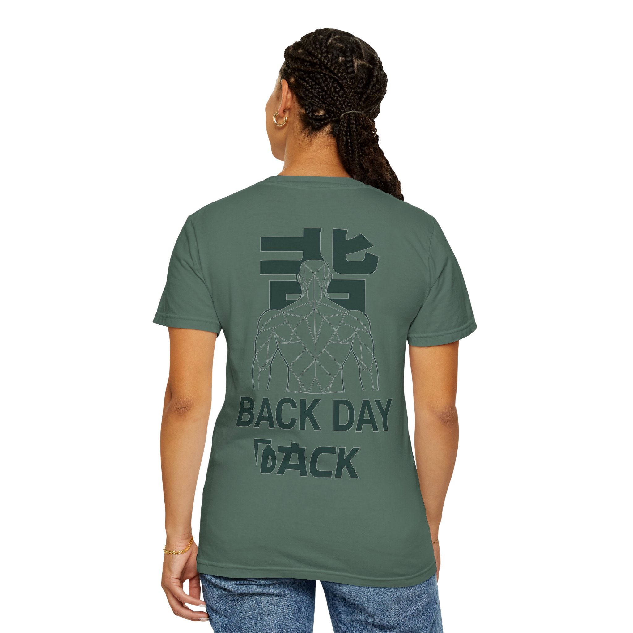 Back Day Attack Geometric Muscle Anatomy T-Shirt — '北' Back Training Gym Tee Green