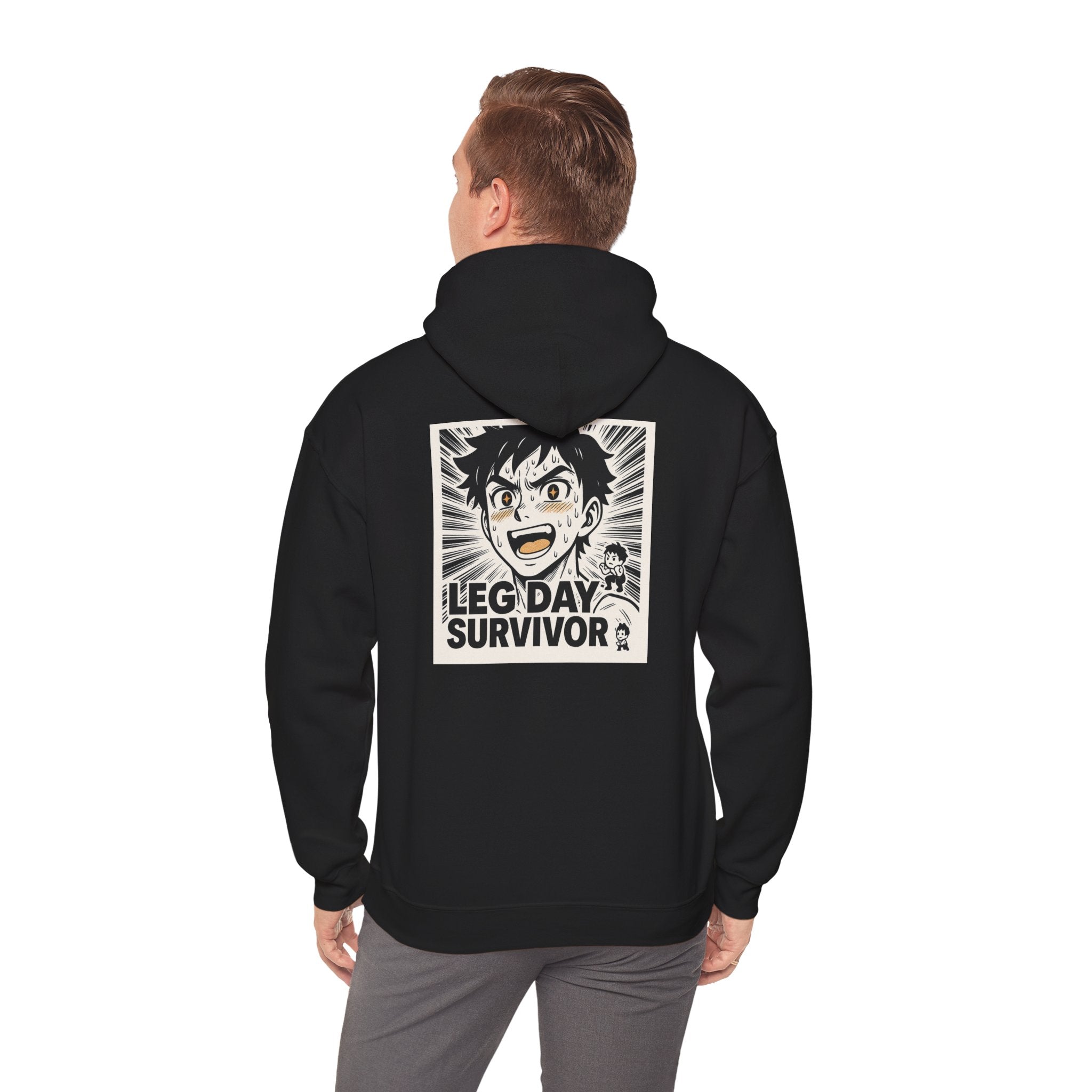 Leg Day Survivor Men’s Hoodie - Funny Gym Workout Anime Fitness Hoodie