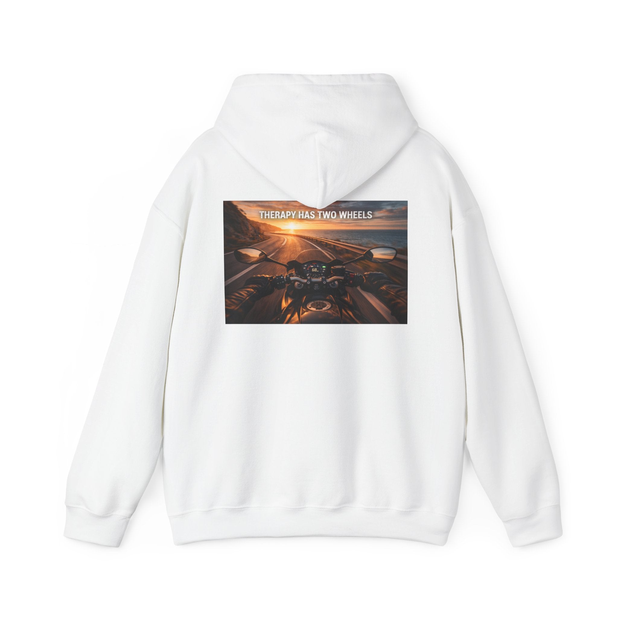 Therapy Has Two Wheels Hoodie — POV Rider Motorcycle Sunset Sweatshirt