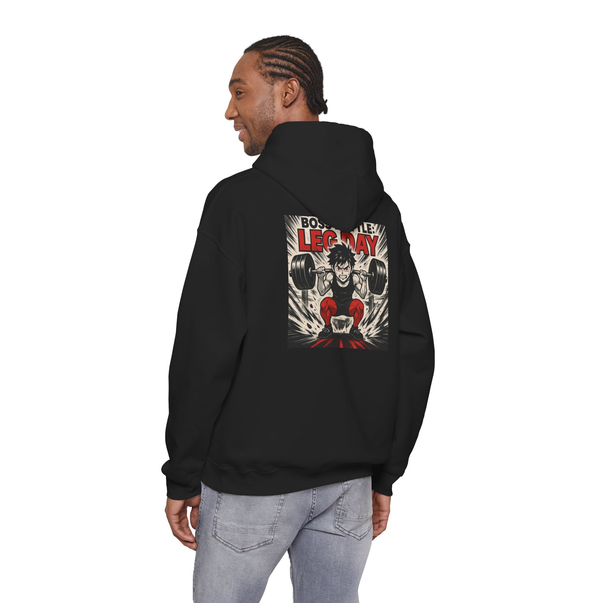Boss Battle: Leg Day Hoodie — Anime Gym Male Lifter Sweatshirt