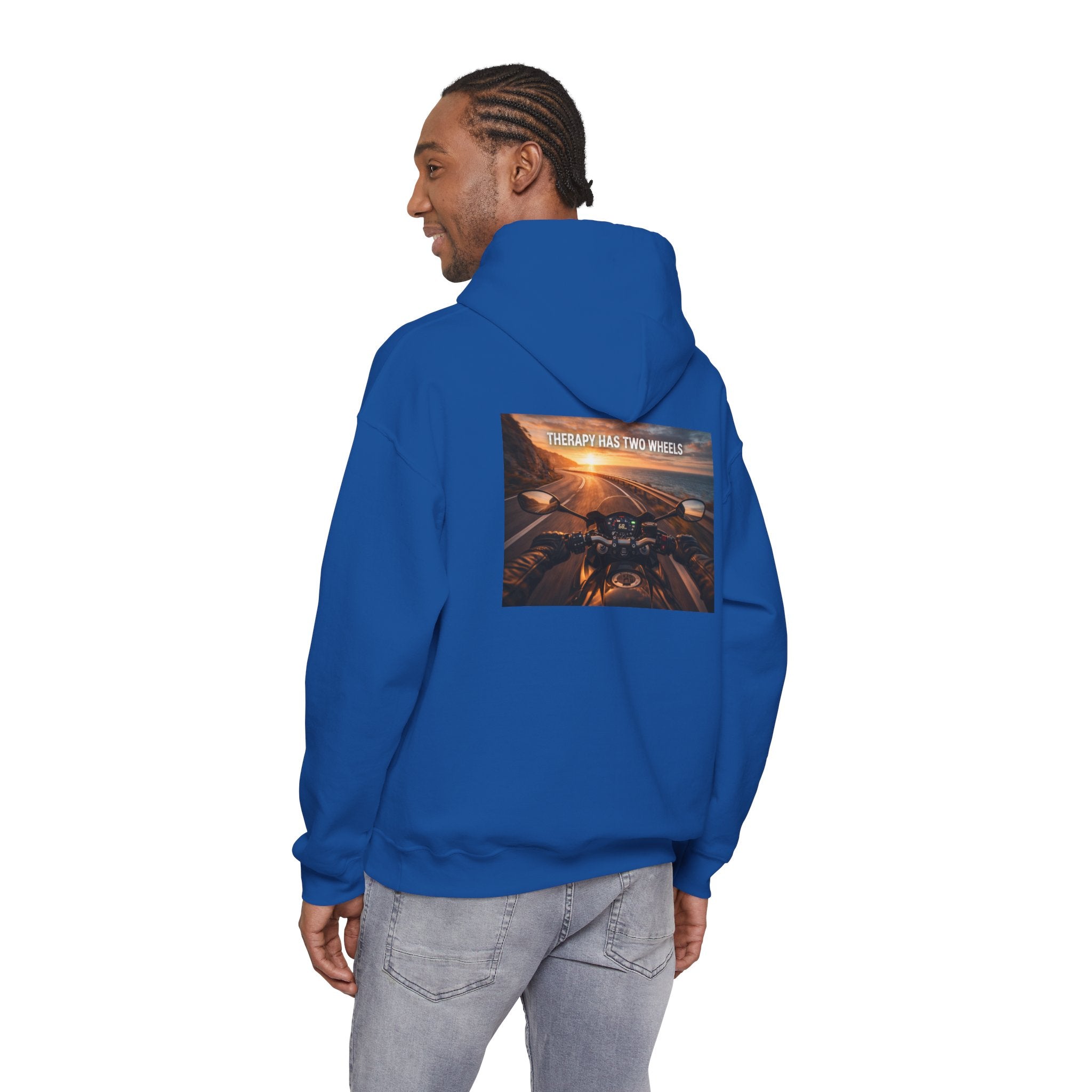 Therapy Has Two Wheels Hoodie — POV Rider Motorcycle Sunset Sweatshirt