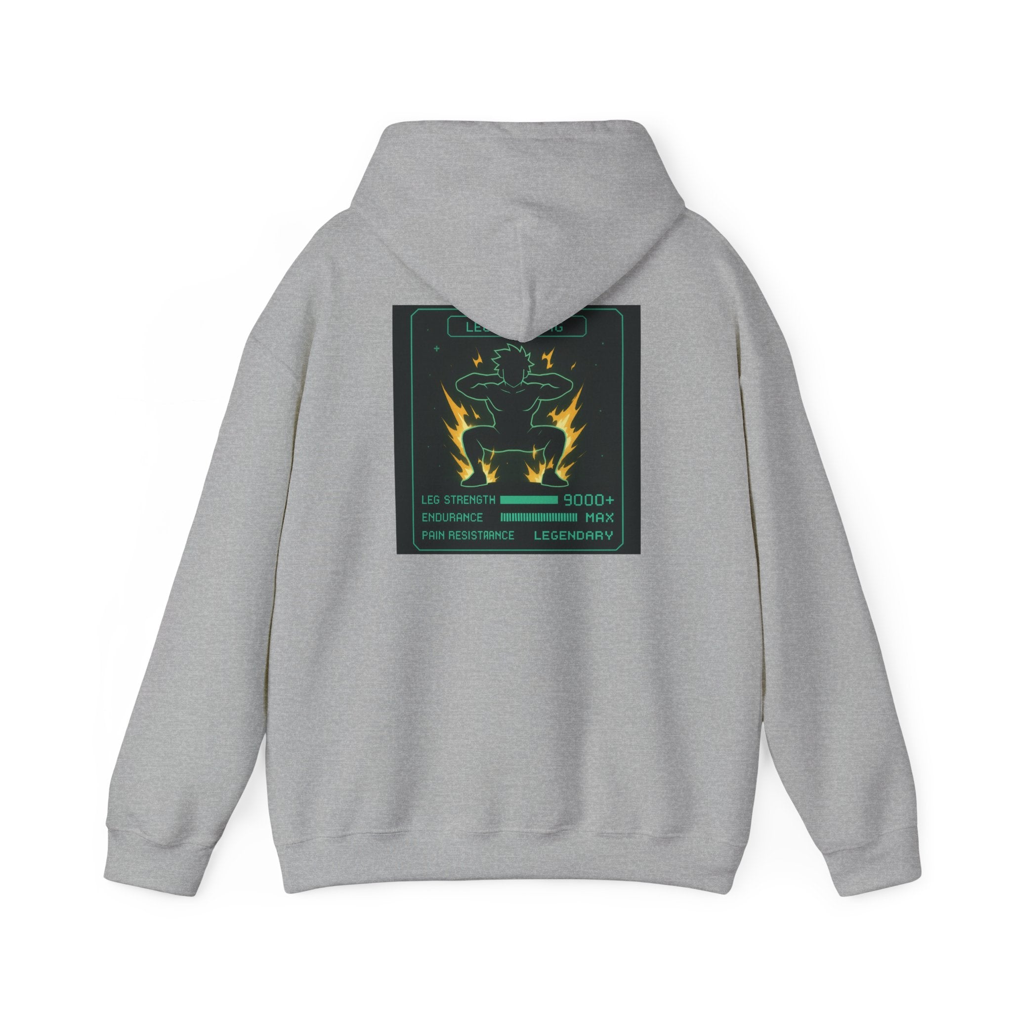 Leg Training Stats 9000+ RPG Gym Hoodie — Men’s Gaming Leg Day Motivation