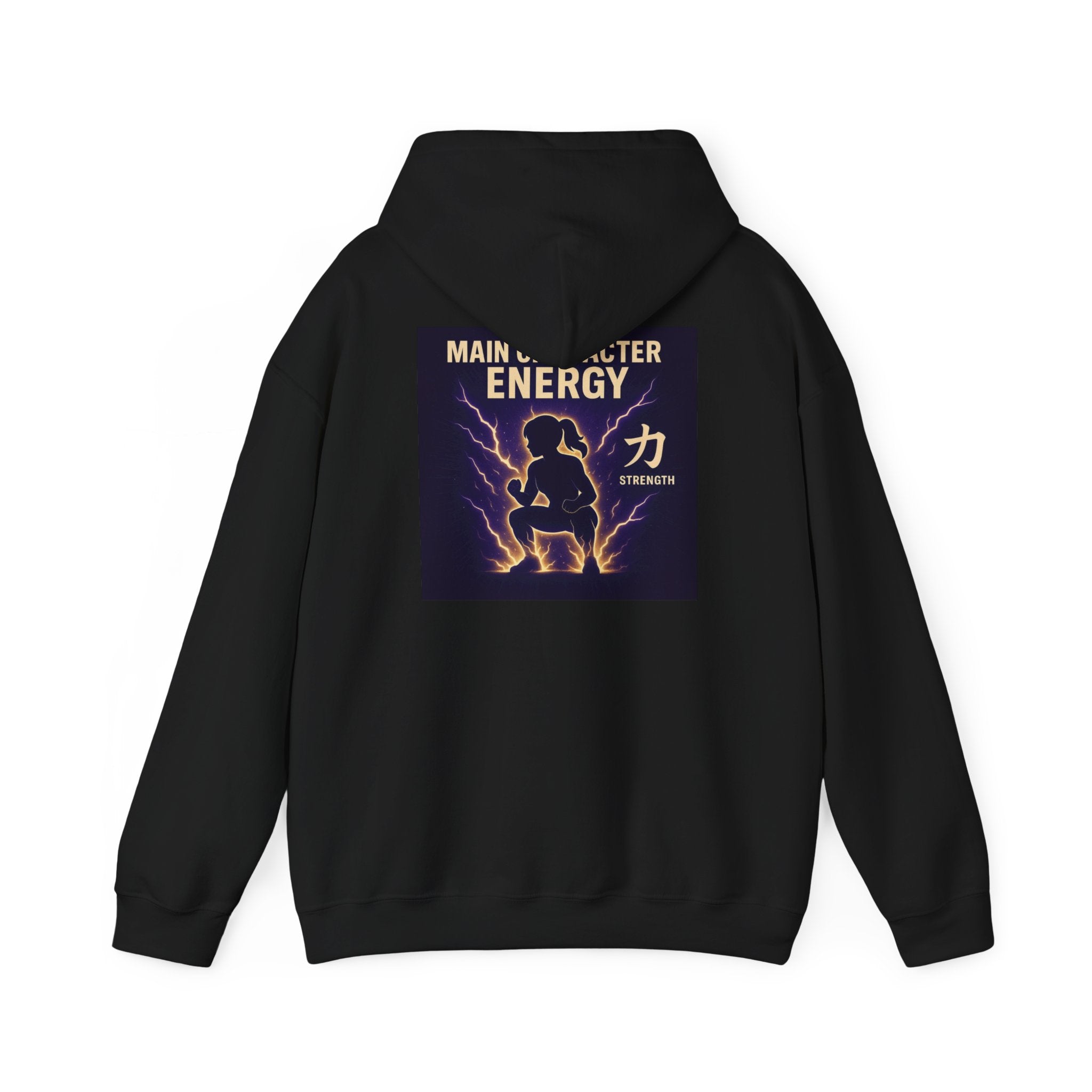 Main Character Energy Strength Kanji Hoodie — Women’s Anime Gym Motivation