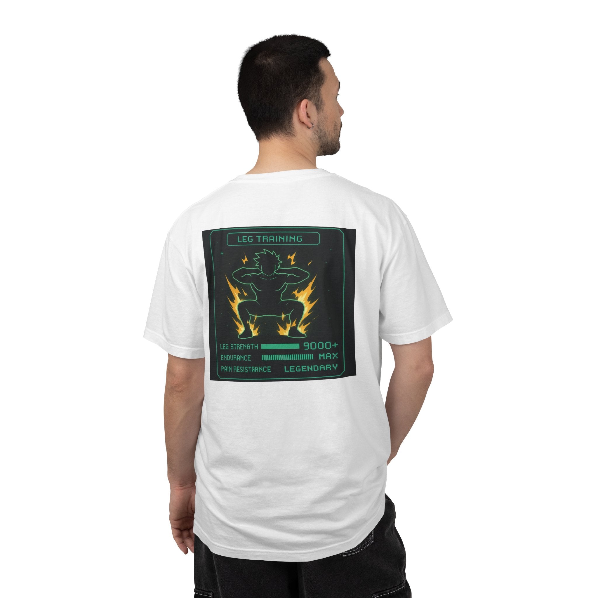 Leg Training Stats 9000+ T-Shirt — Men’s RPG Gaming Gym Leg Day Motivation