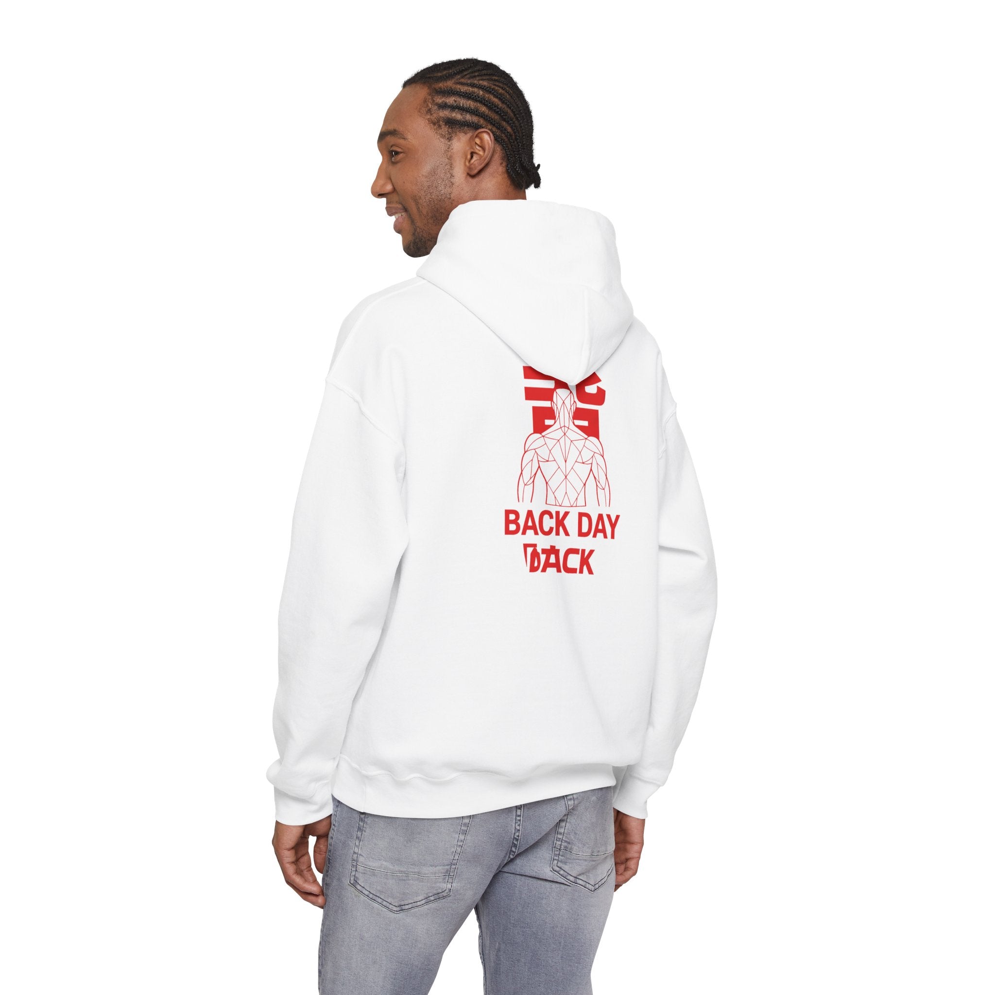 Back Day Attack Geometric Muscle Hoodie — 北 (Back) Low-Poly Anatomy Red