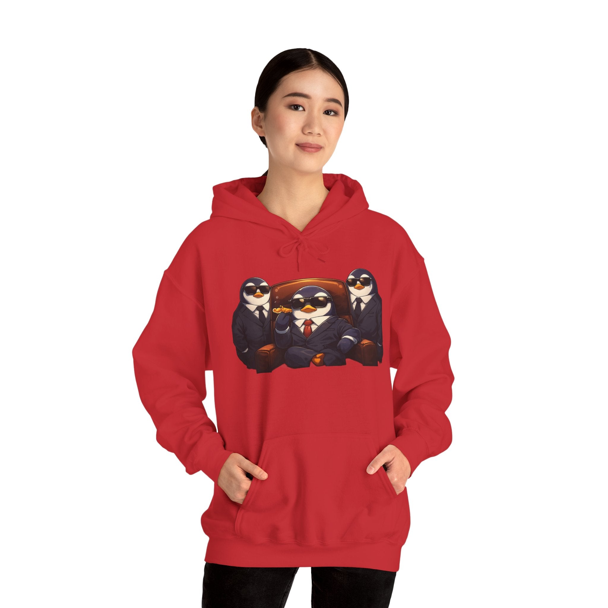 Penguin Mafia Boss Hoodie — Funny Godfather Penguins in Suits, Cigar & Bodyguards
