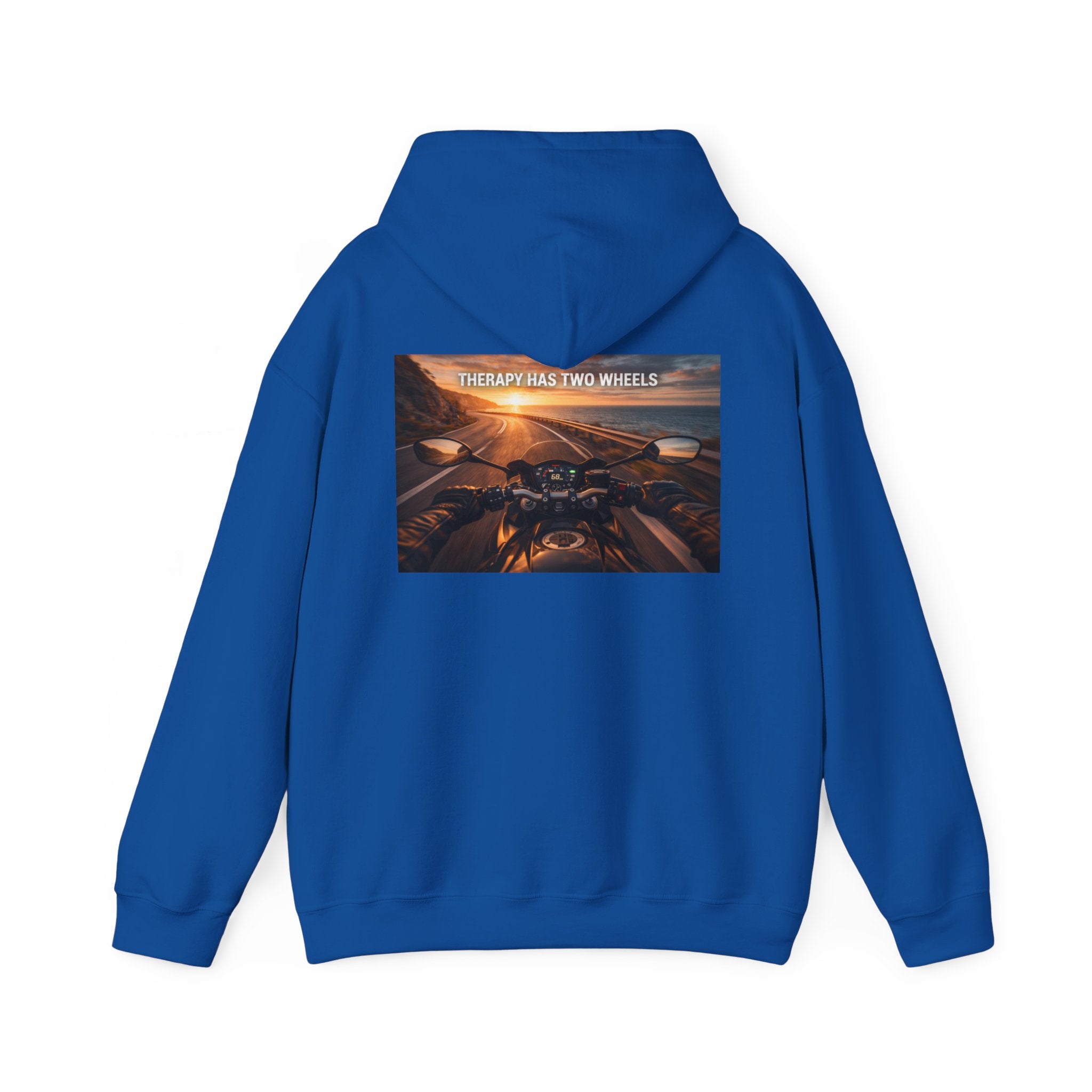 Therapy Has Two Wheels Hoodie — POV Rider Motorcycle Sunset Sweatshirt