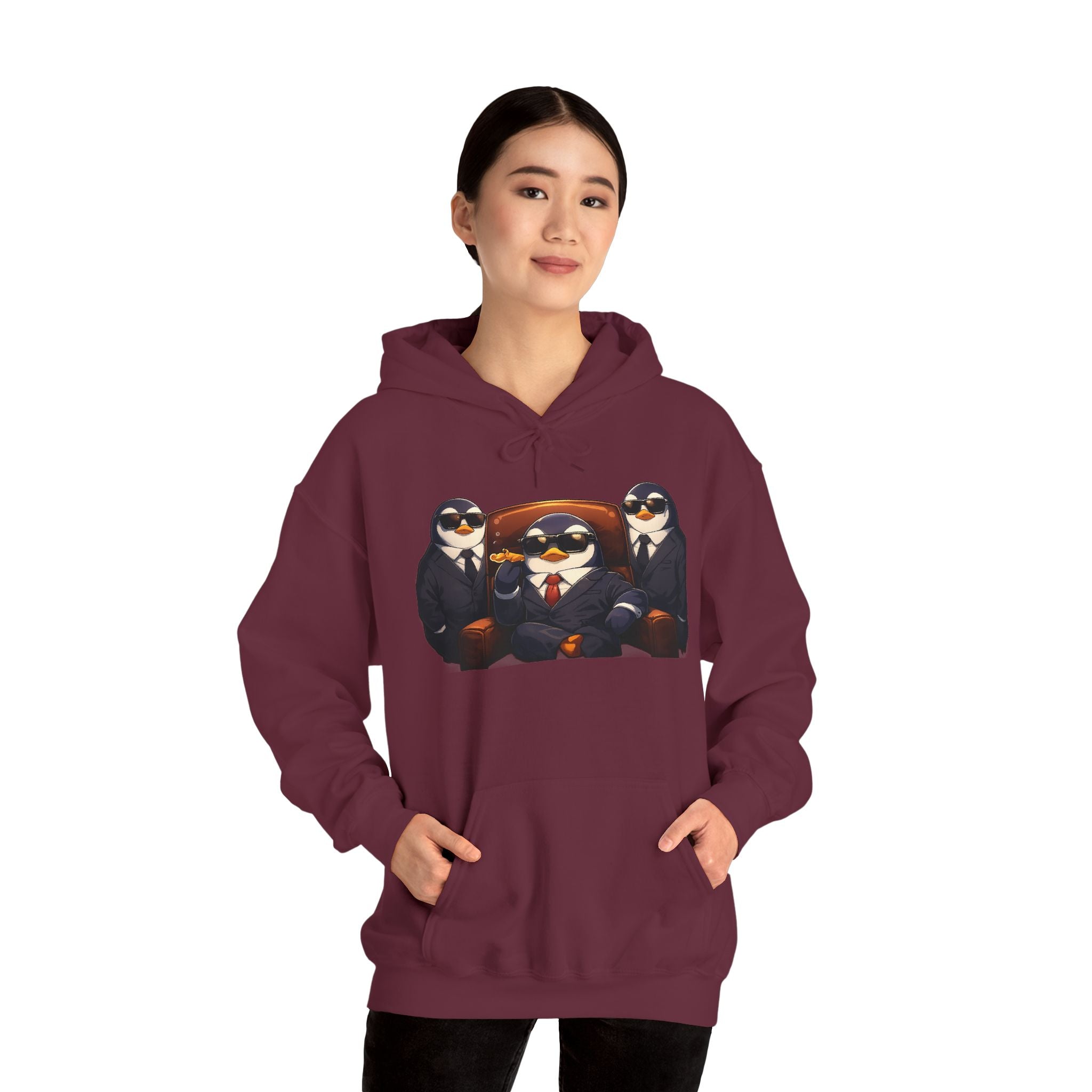 Penguin Mafia Boss Hoodie — Funny Godfather Penguins in Suits, Cigar & Bodyguards
