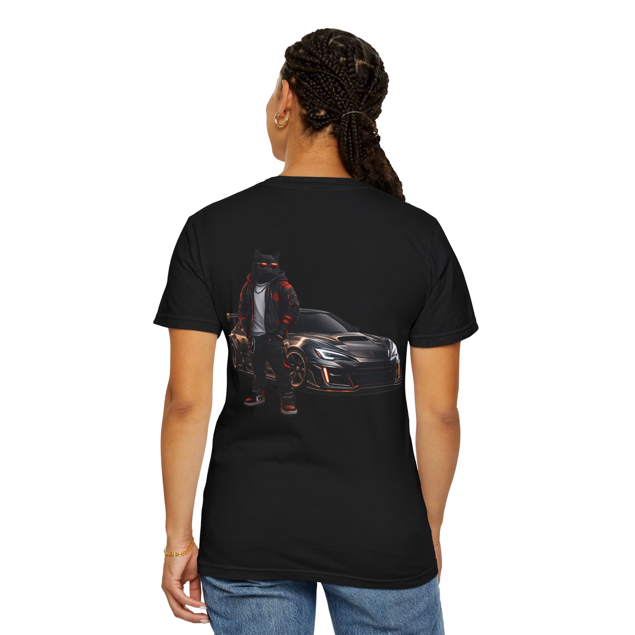 Cool Black Cat Streetwear Custom Widebody Sports Car JDM T-Shirt