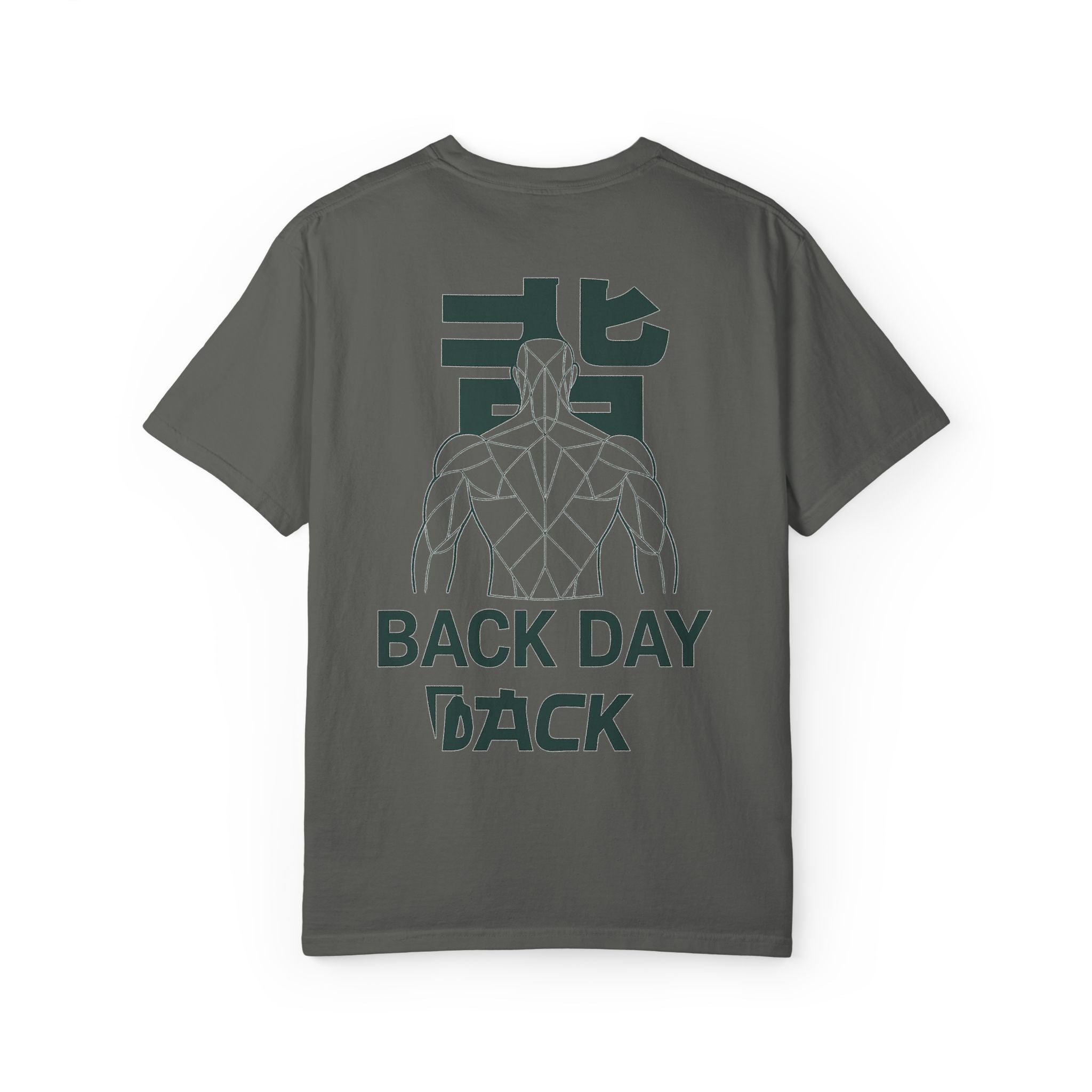 Back Day Attack Geometric Muscle Anatomy T-Shirt — '北' Back Training Gym Tee Green