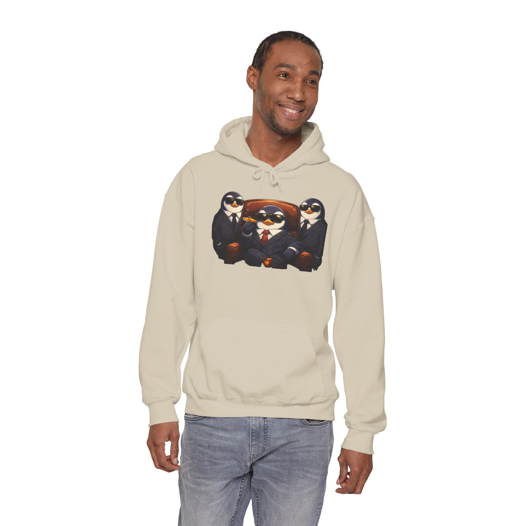 Penguin Mafia Boss Hoodie — Funny Godfather Penguins in Suits, Cigar & Bodyguards