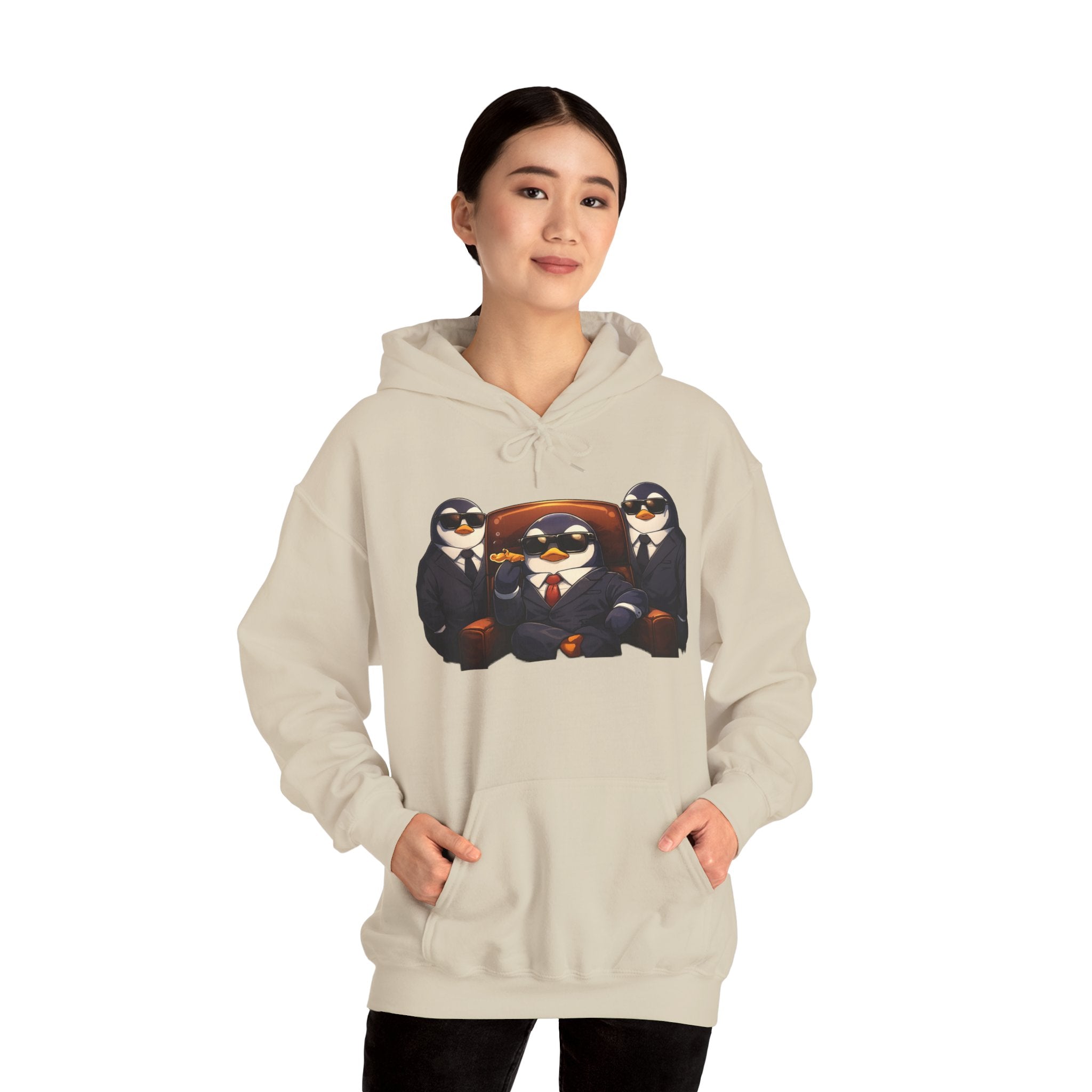 Penguin Mafia Boss Hoodie — Funny Godfather Penguins in Suits, Cigar & Bodyguards