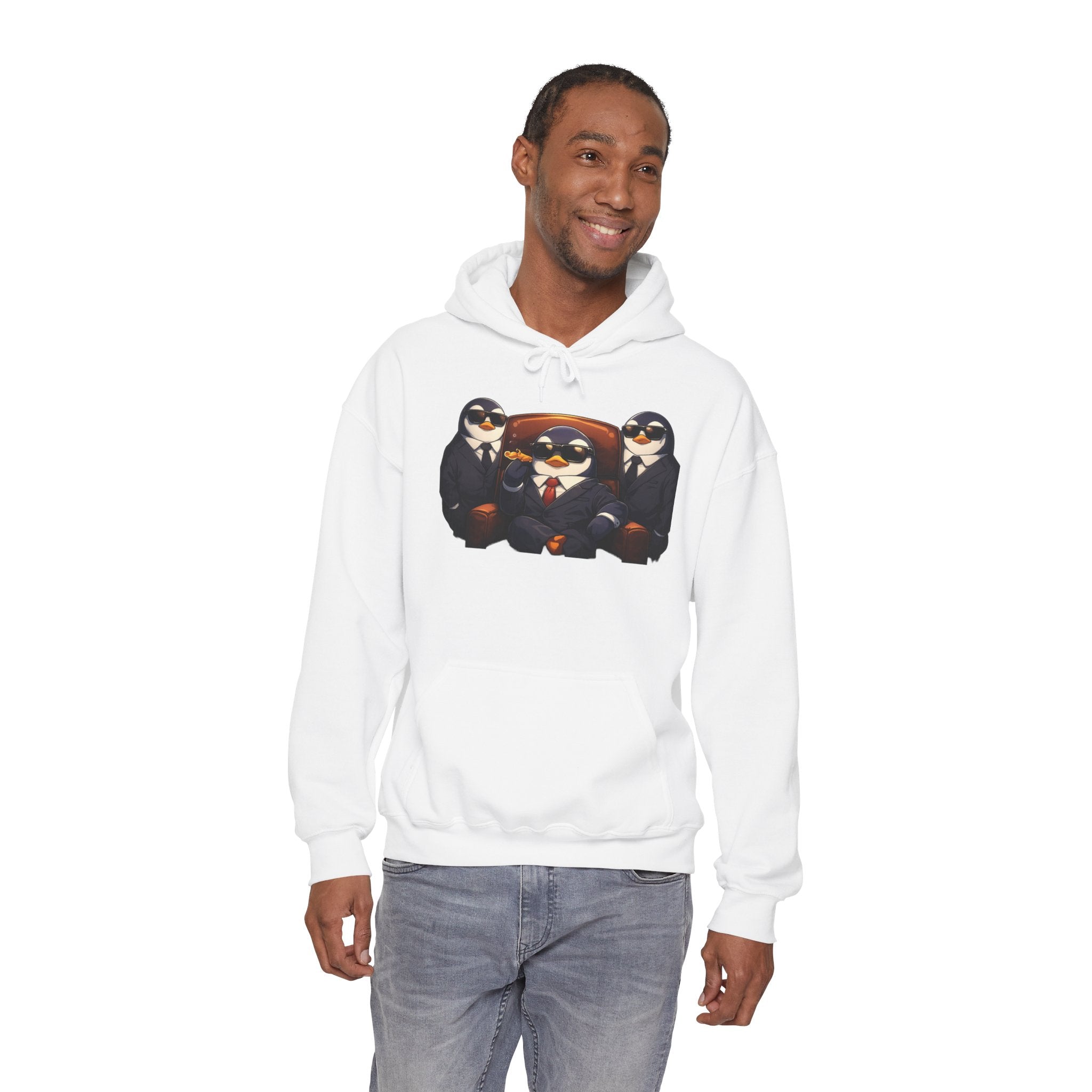 Penguin Mafia Boss Hoodie — Funny Godfather Penguins in Suits, Cigar & Bodyguards