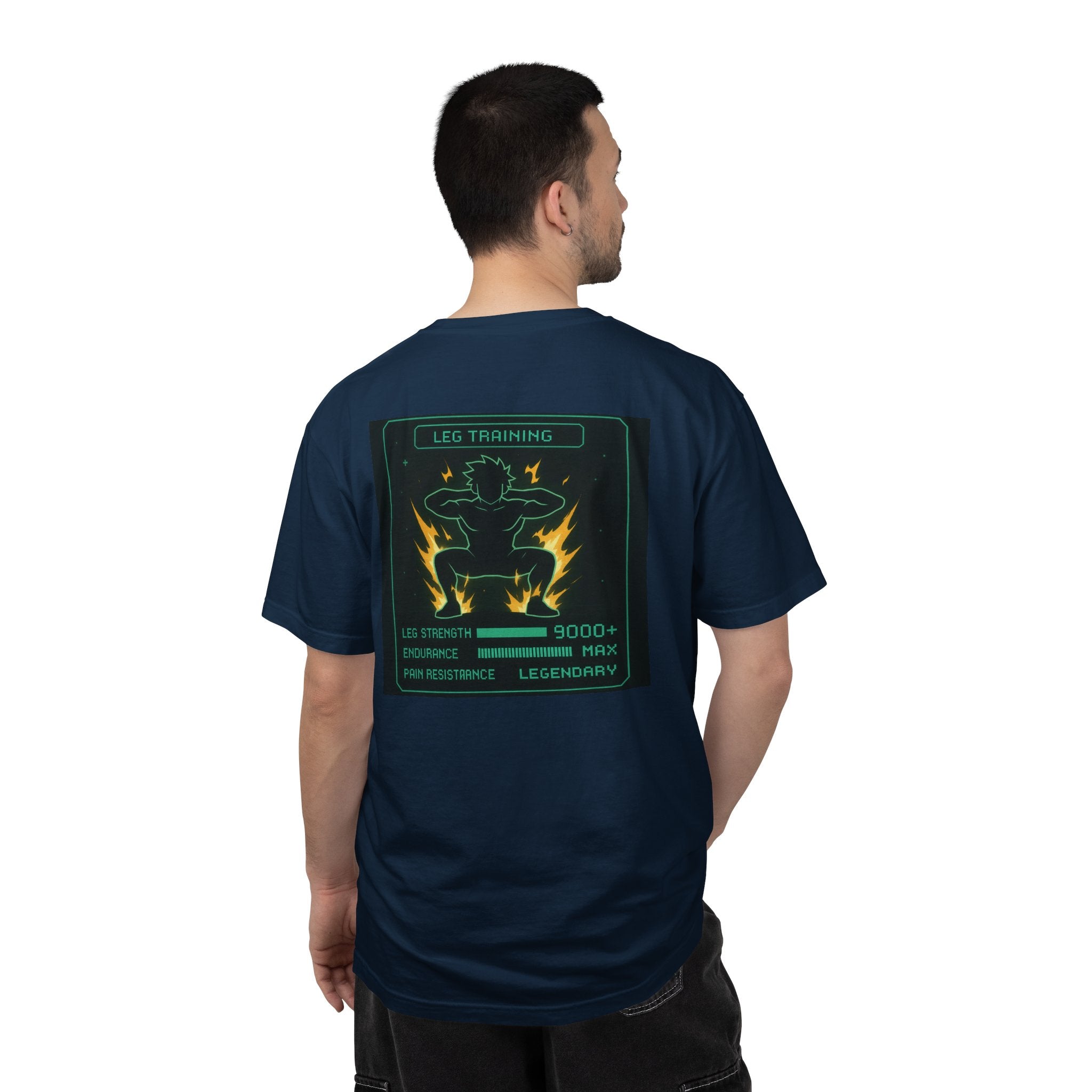 Leg Training Stats 9000+ T-Shirt — Men’s RPG Gaming Gym Leg Day Motivation