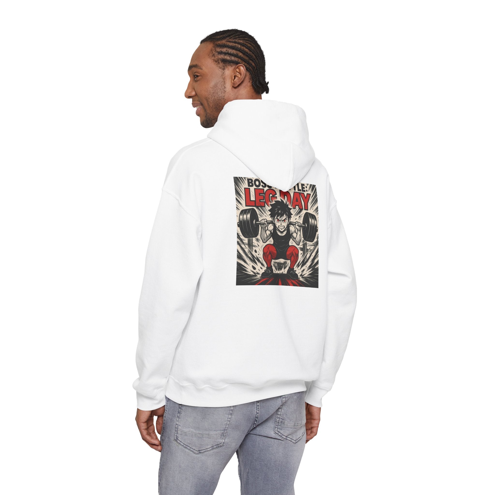 Boss Battle: Leg Day Hoodie — Anime Gym Male Lifter Sweatshirt