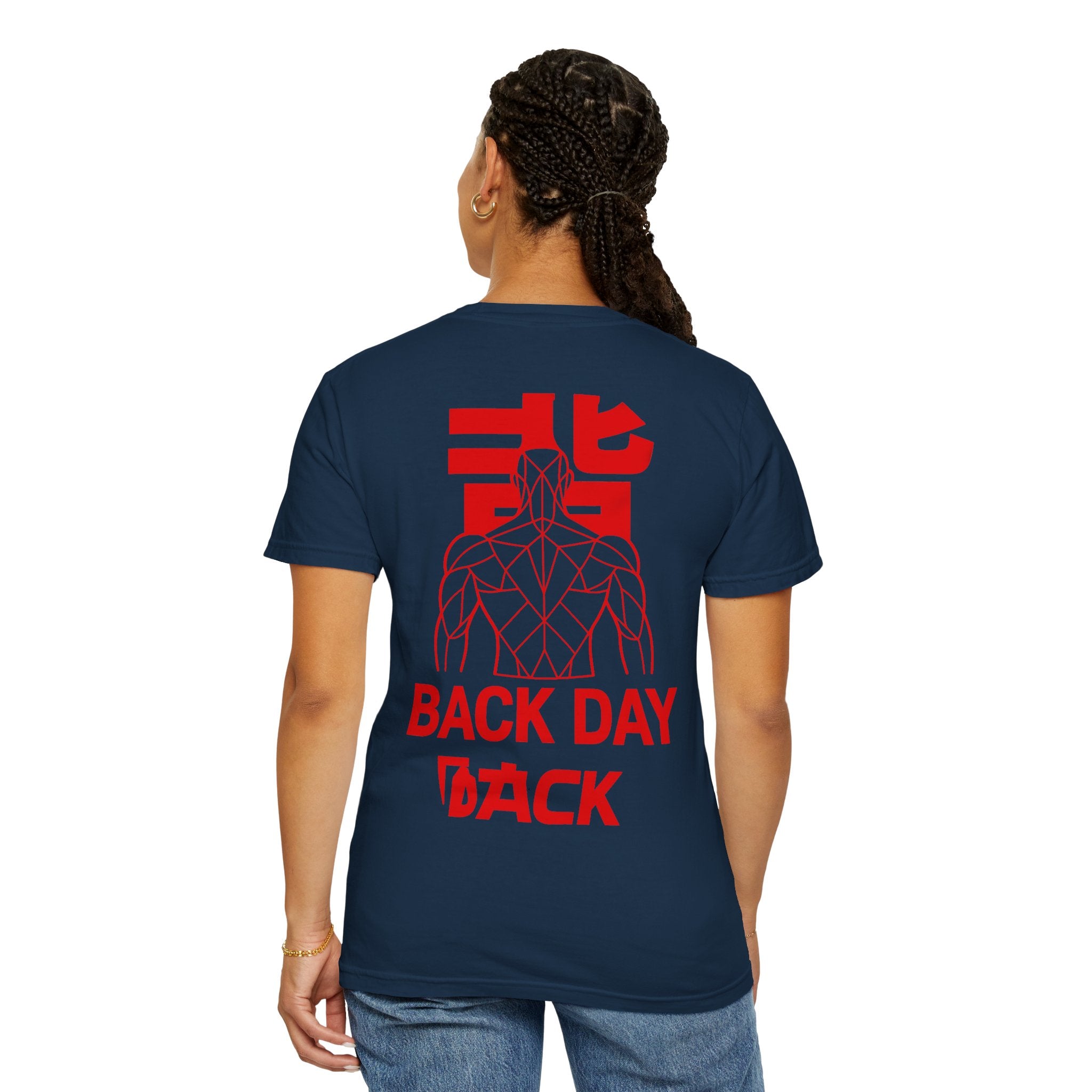 Back Day Attack Geometric Muscle Anatomy T-Shirt — "北" (Back) Gym Tee Red