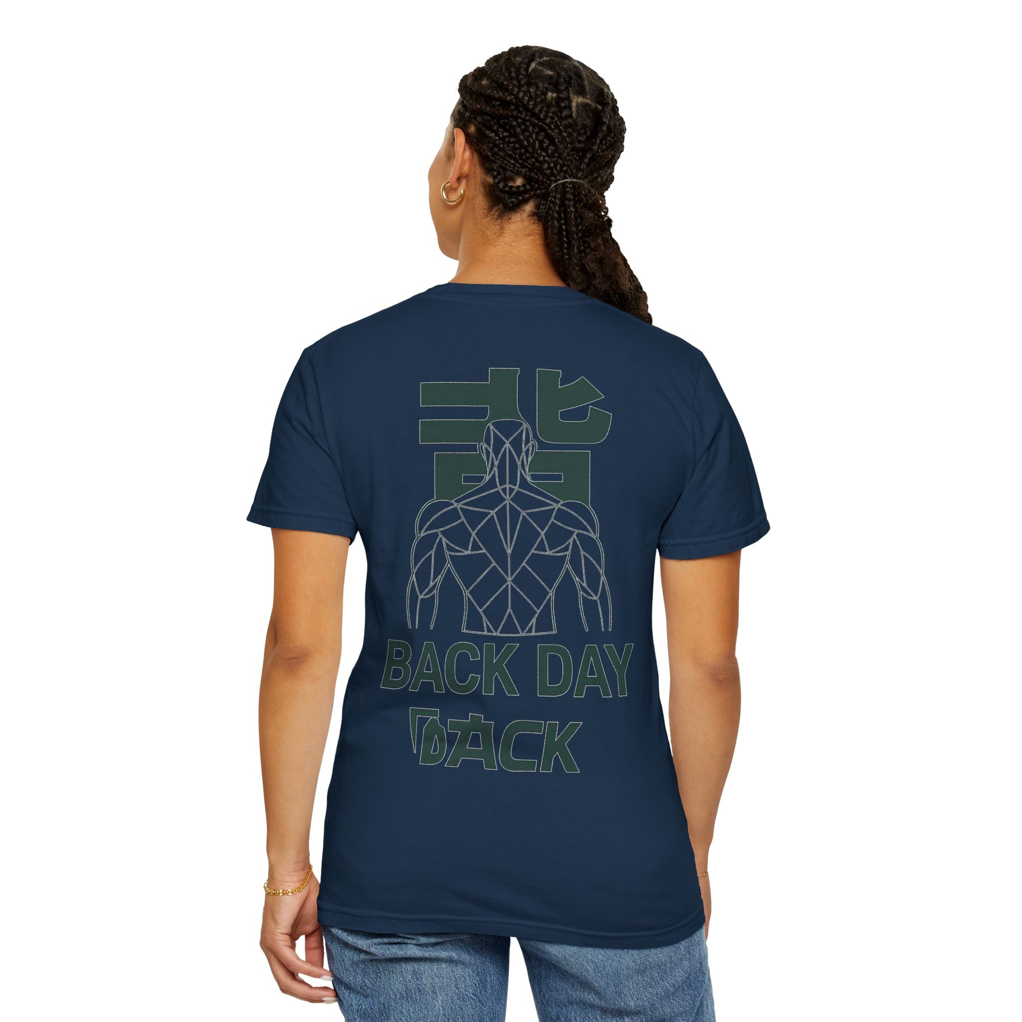 Back Day Attack Geometric Muscle Anatomy T-Shirt — '北' Back Training Gym Tee Green