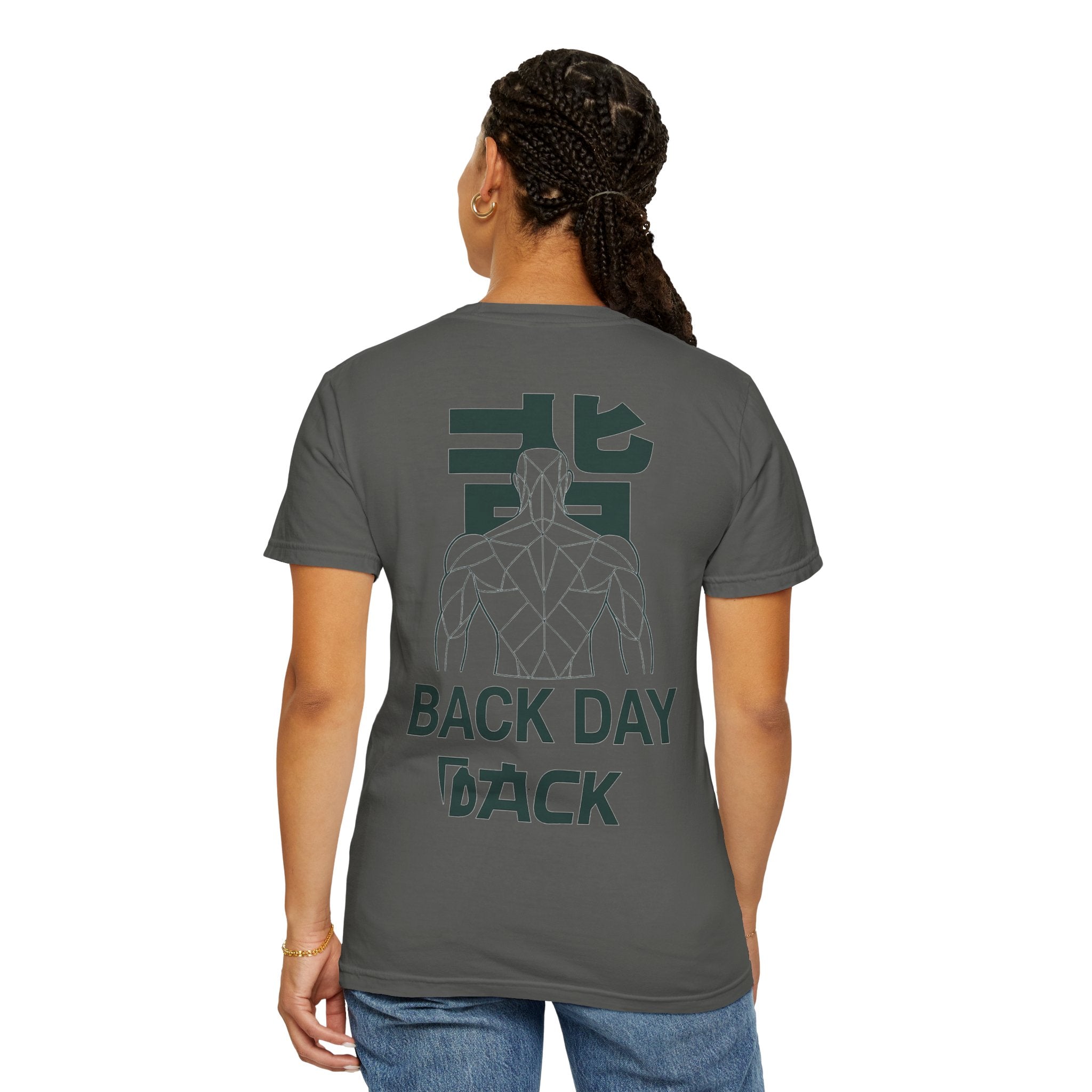 Back Day Attack Geometric Muscle Anatomy T-Shirt — '北' Back Training Gym Tee Green