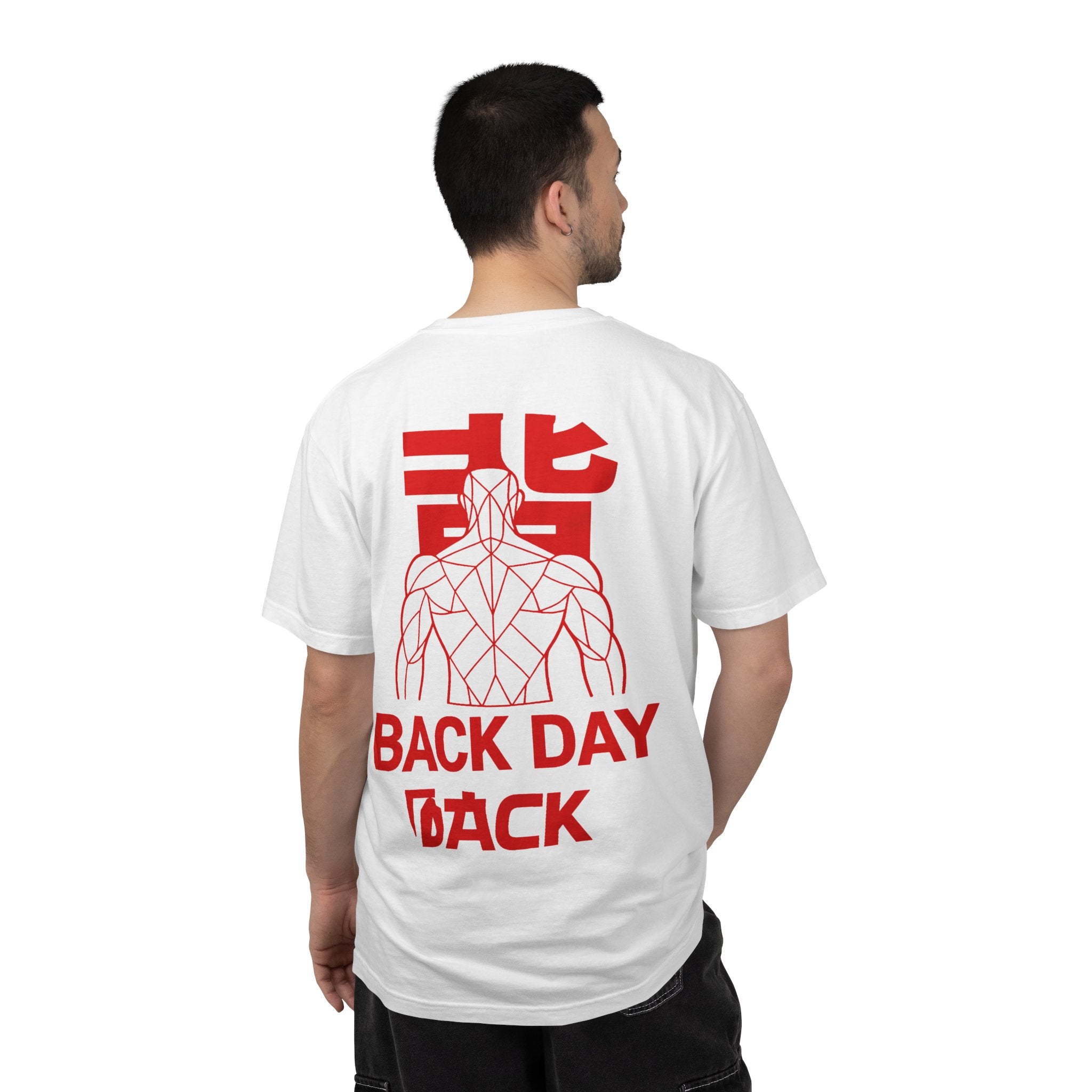 Back Day Attack Geometric Muscle Anatomy T-Shirt — "北" (Back) Gym Tee Red