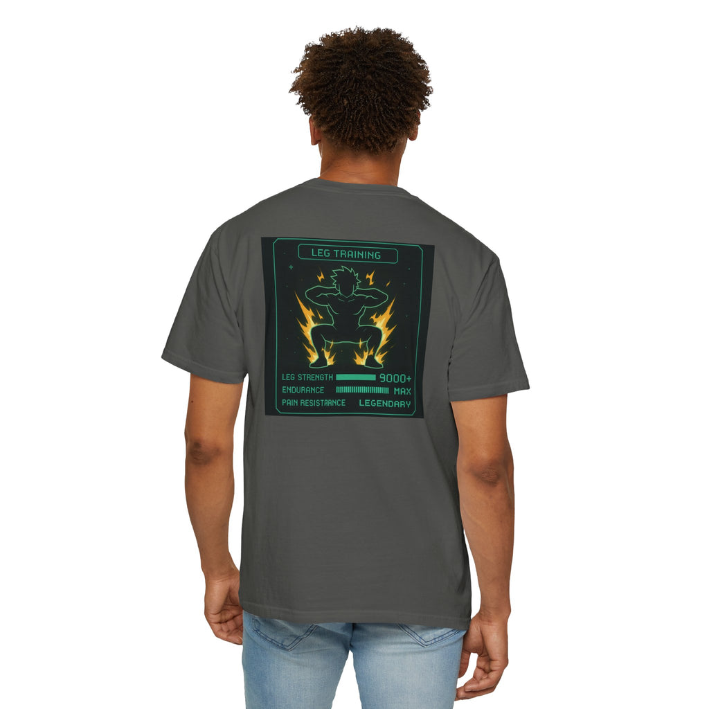 Leg Training Stats 9000+ T-Shirt — Men’s RPG Gaming Gym Leg Day Motivation