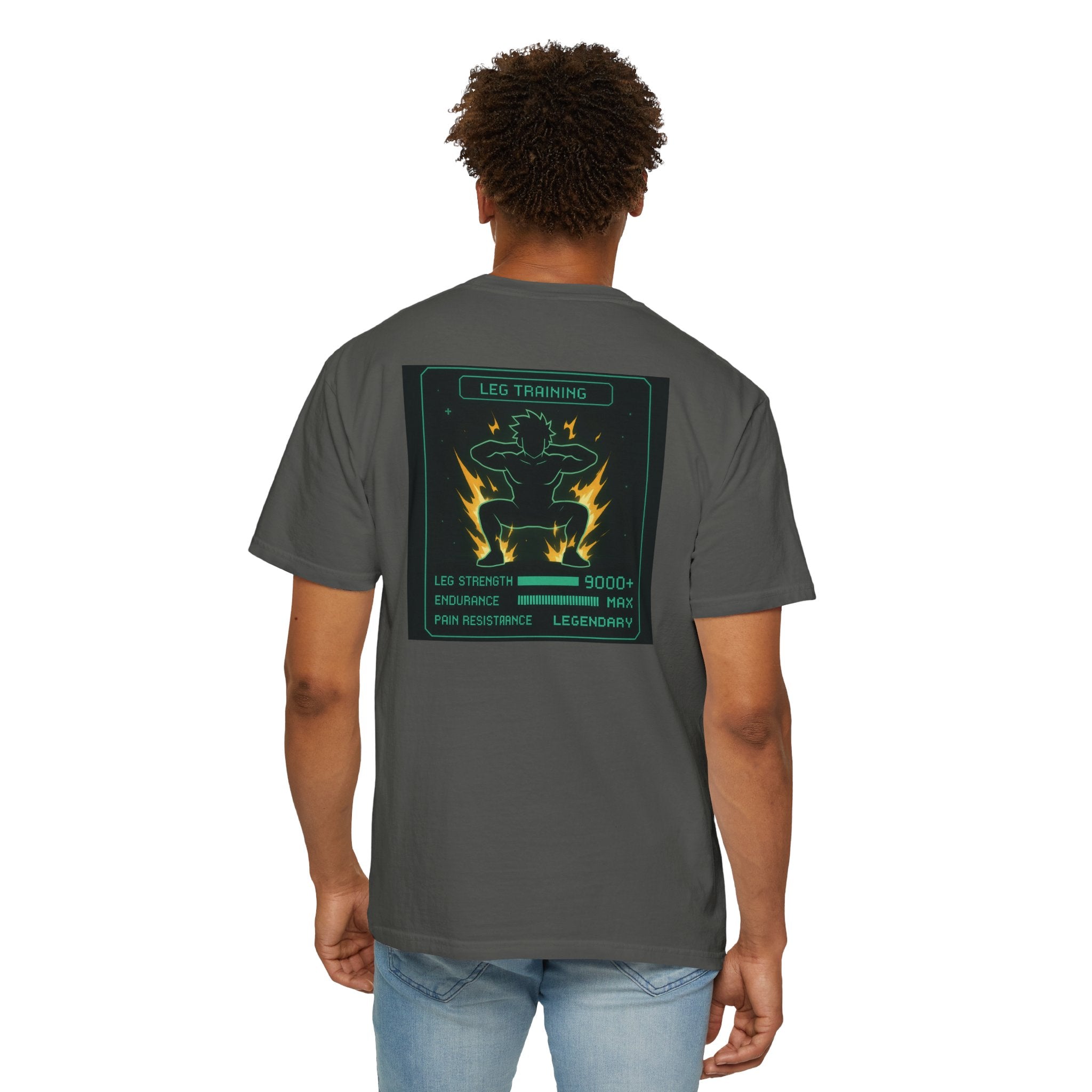 Leg Training Stats 9000+ T-Shirt — Men’s RPG Gaming Gym Leg Day Motivation