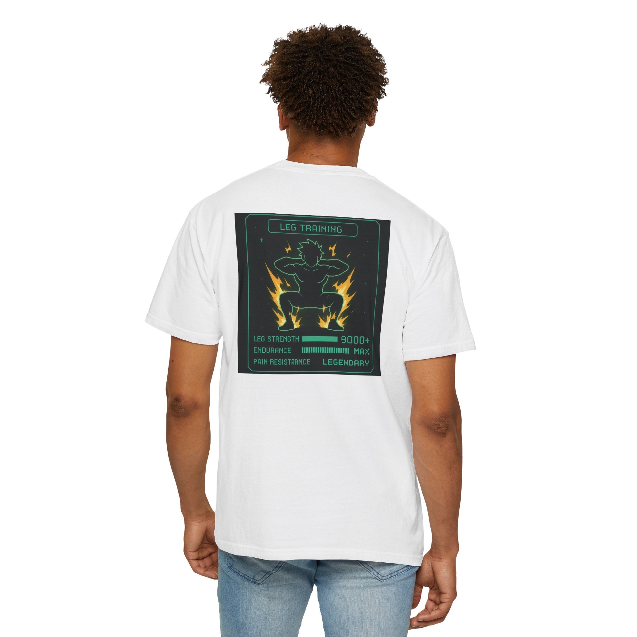 Leg Training Stats 9000+ T-Shirt — Men’s RPG Gaming Gym Leg Day Motivation