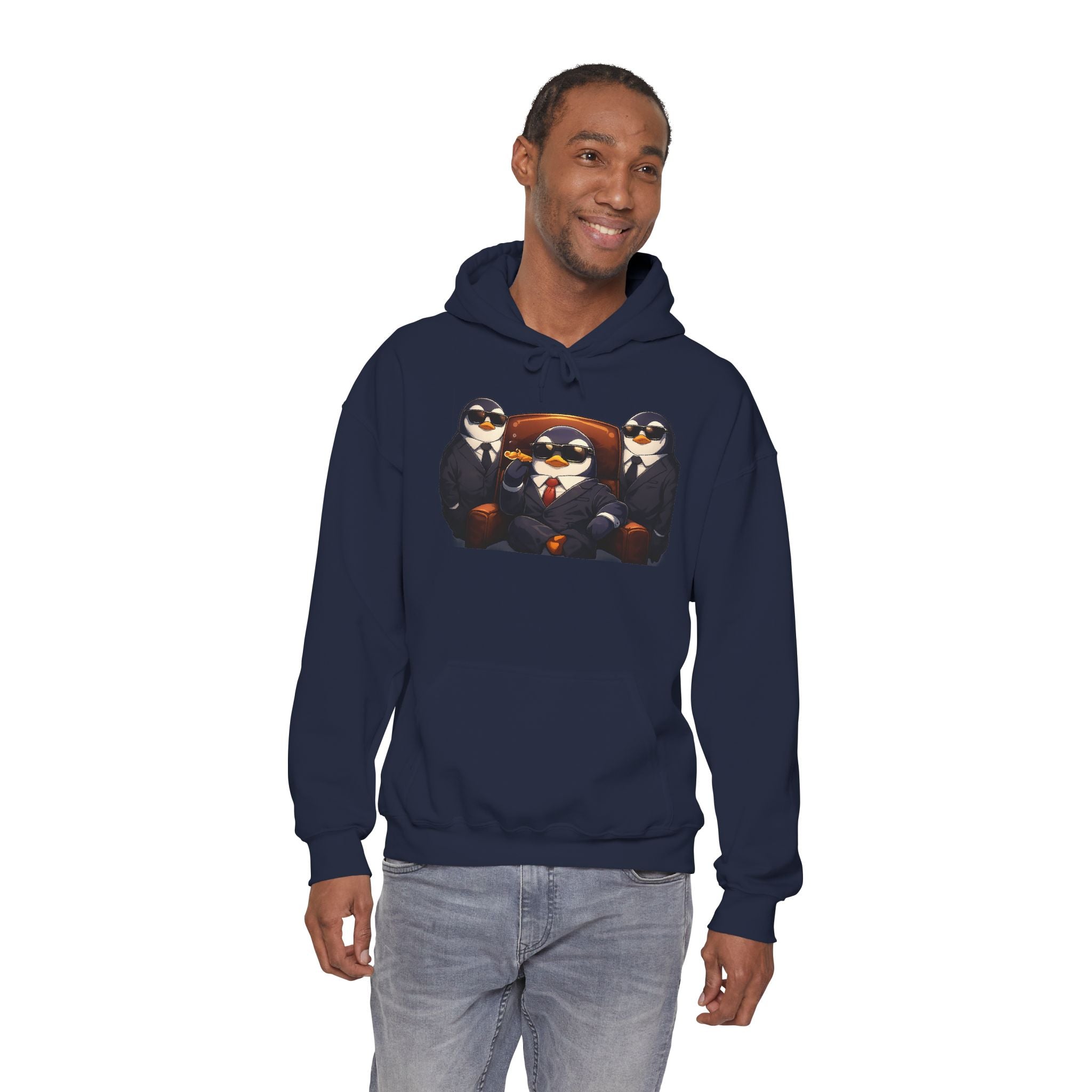 Penguin Mafia Boss Hoodie — Funny Godfather Penguins in Suits, Cigar & Bodyguards