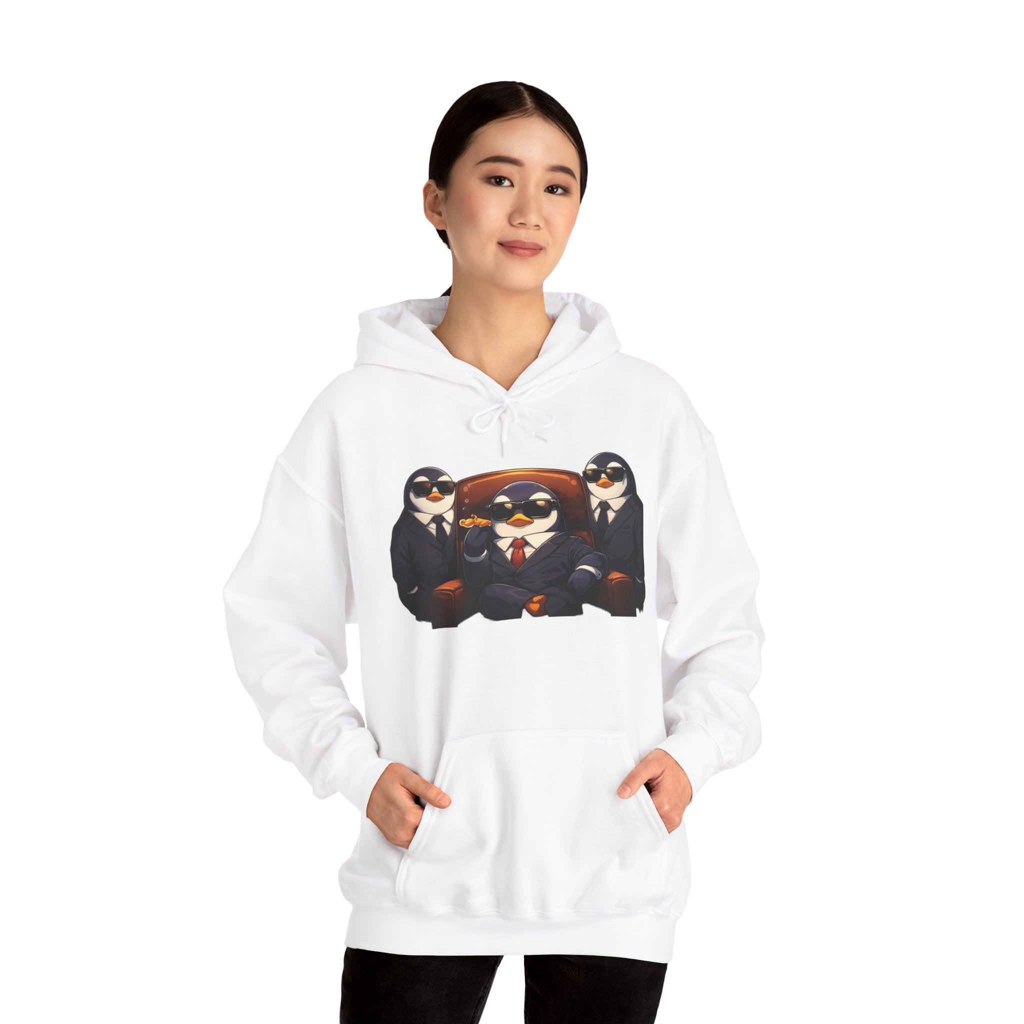Penguin Mafia Boss Hoodie — Funny Godfather Penguins in Suits, Cigar & Bodyguards