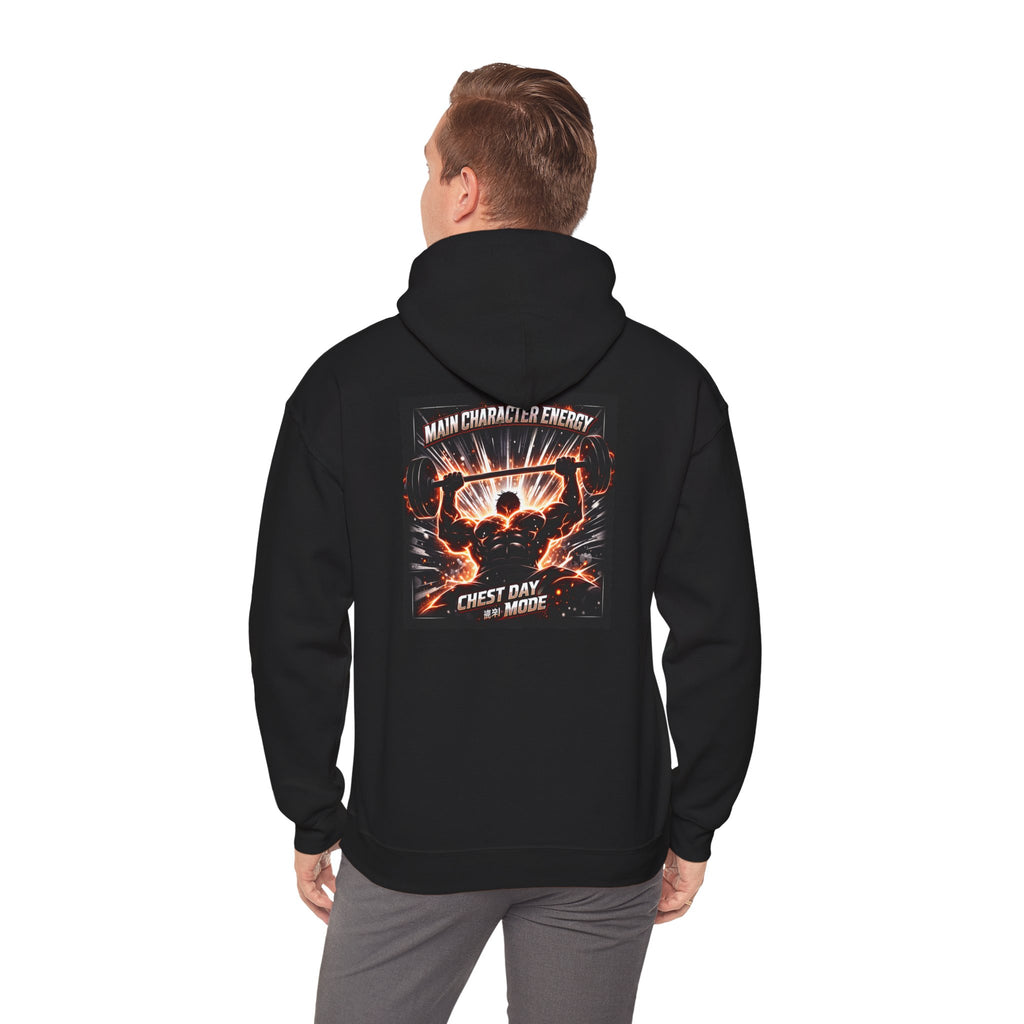 Main Character Energy Chest Day Men’s Hoodie - Anime Gym Fitness Apparel