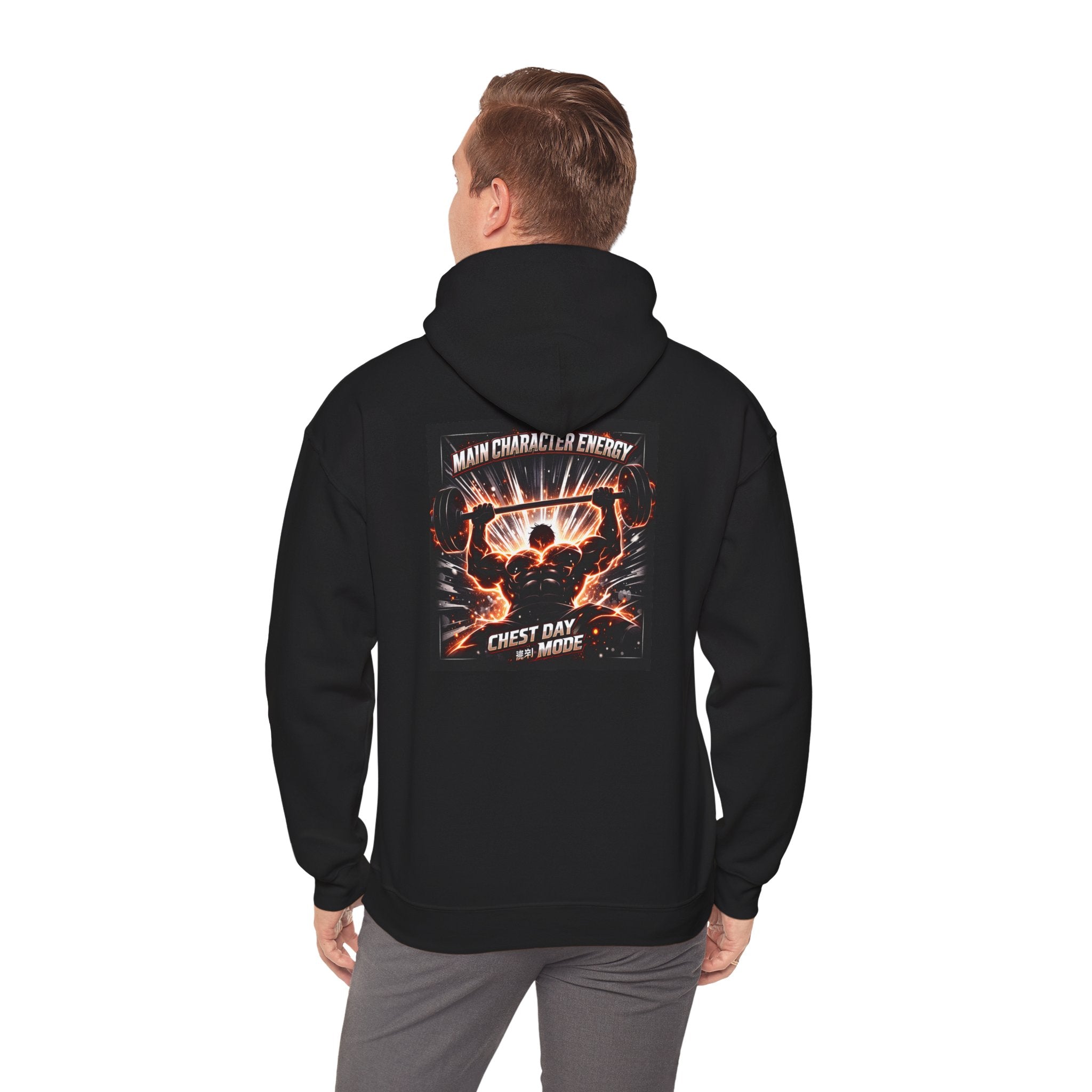 Main Character Energy Chest Day Men’s Hoodie - Anime Gym Fitness Apparel