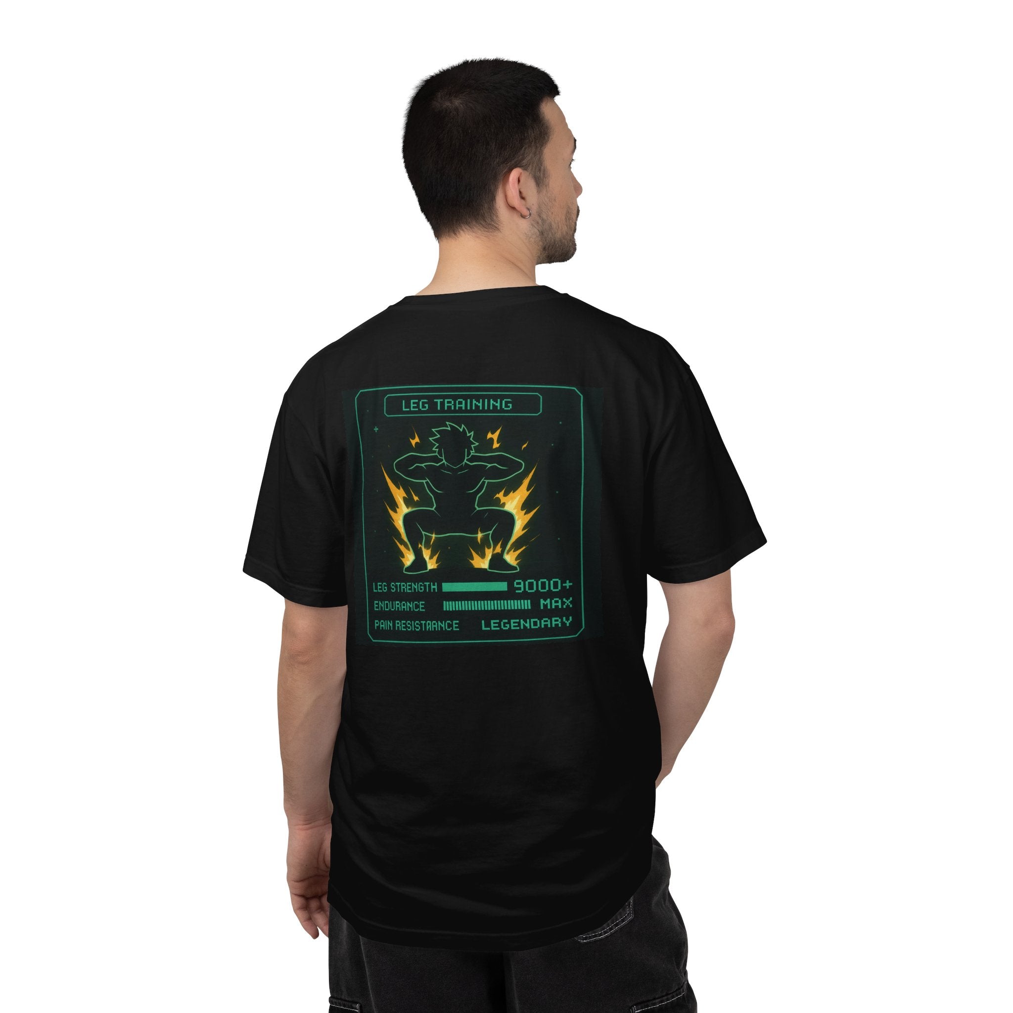 Leg Training Stats 9000+ T-Shirt — Men’s RPG Gaming Gym Leg Day Motivation