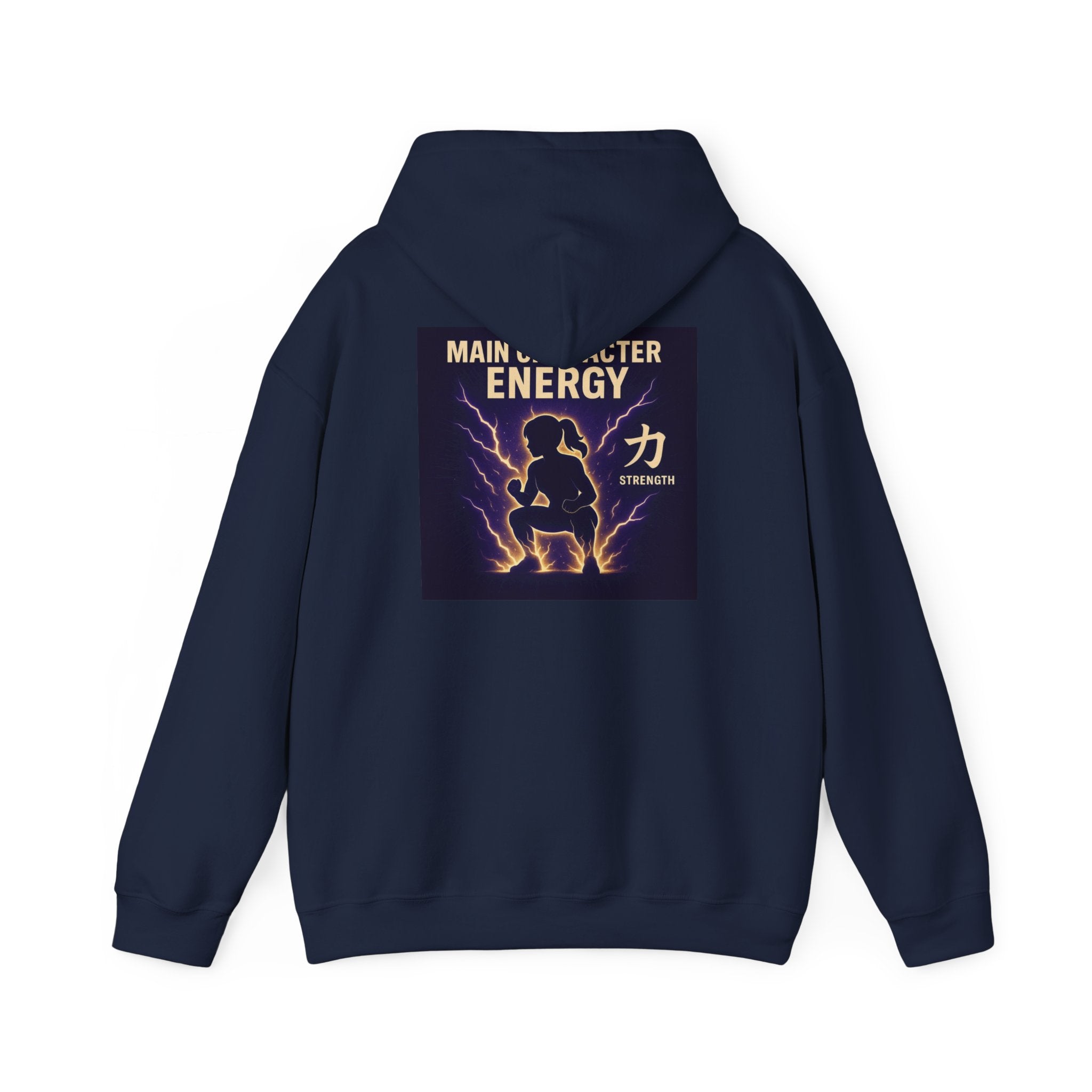 Main Character Energy Strength Kanji Hoodie — Women’s Anime Gym Motivation