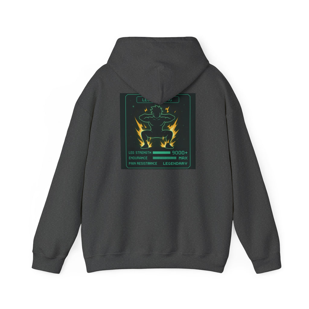 Leg Training Stats 9000+ RPG Gym Hoodie — Men’s Gaming Leg Day Motivation
