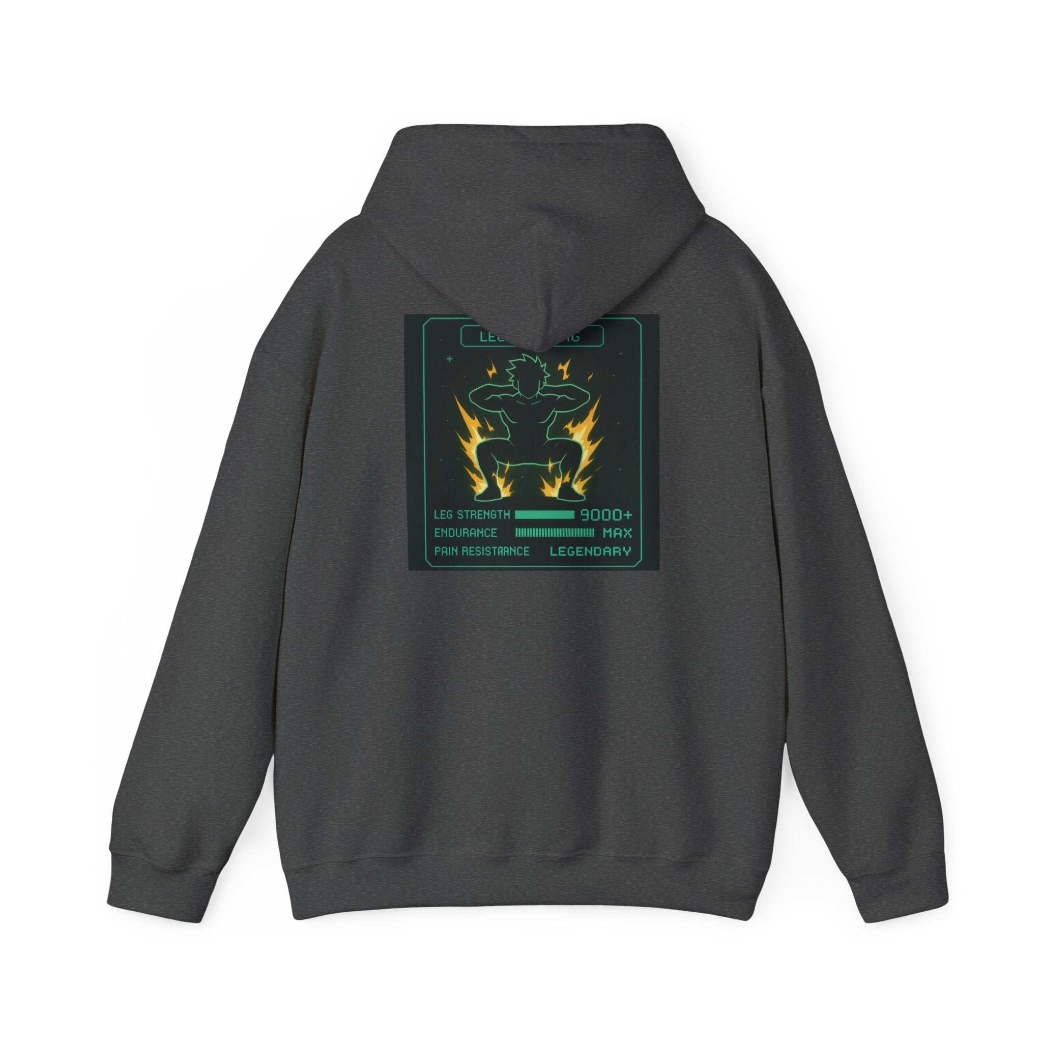 Leg Training Stats 9000+ RPG Gym Hoodie — Men’s Gaming Leg Day Motivation
