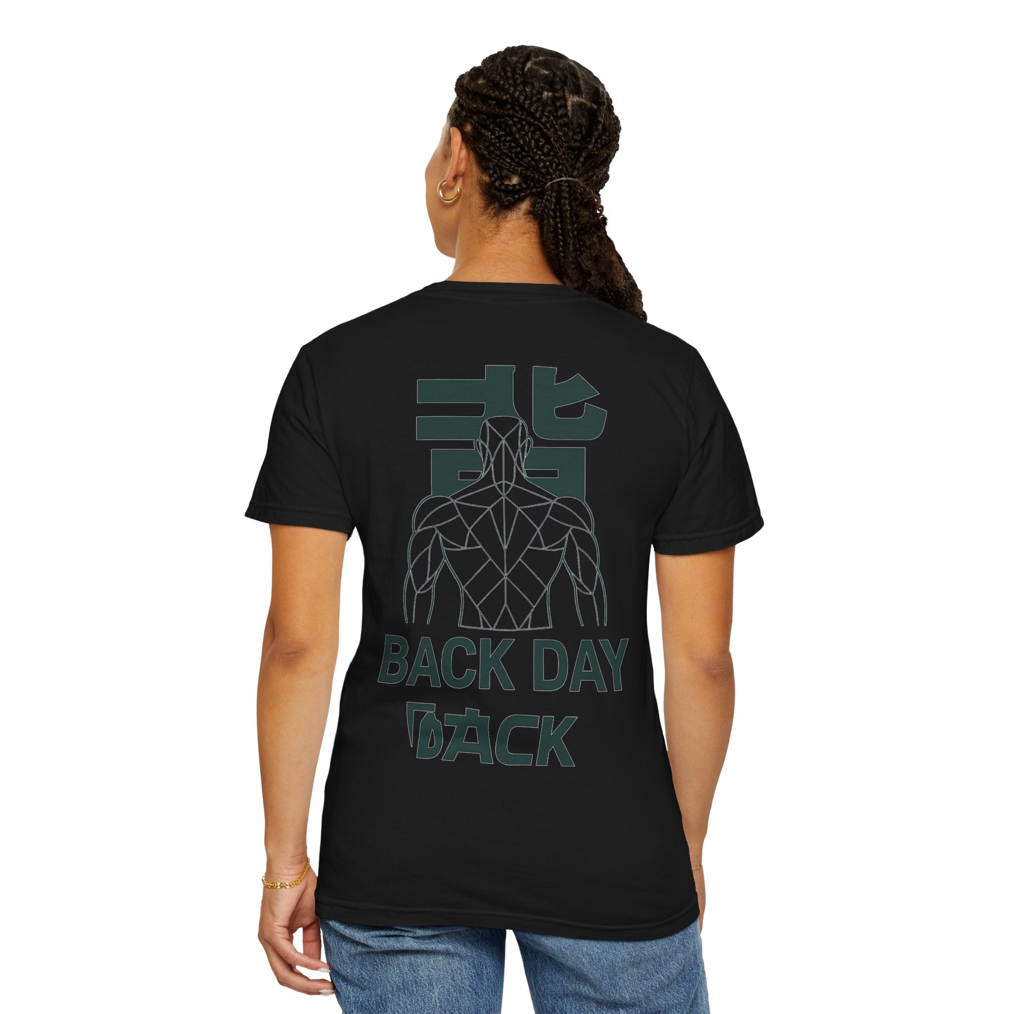 Back Day Attack Geometric Muscle Anatomy T-Shirt — '北' Back Training Gym Tee Green