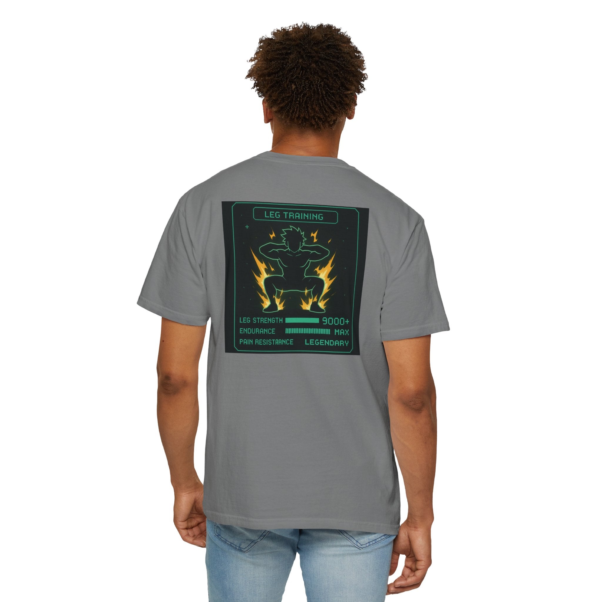 Leg Training Stats 9000+ T-Shirt — Men’s RPG Gaming Gym Leg Day Motivation